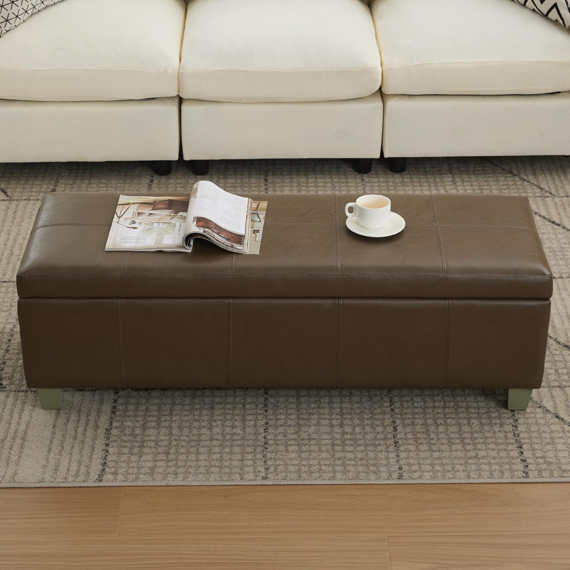 51" Faux Leather Storage Ottoman