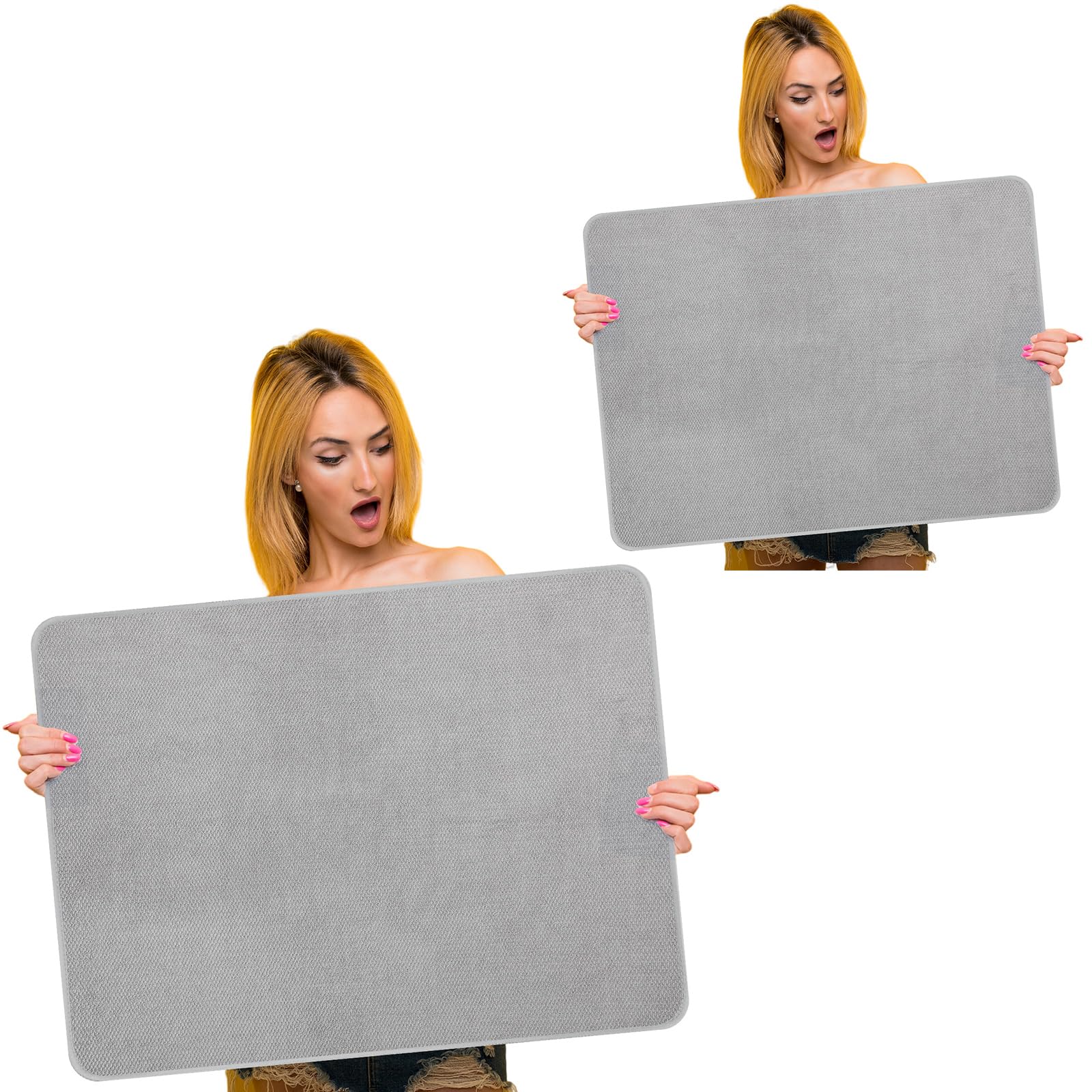 2 Pack Extra Large Dish Drying Mat Microfiber Absorbent Dish Drying Pad Large Size Dishes Drainer Mats for Countertop