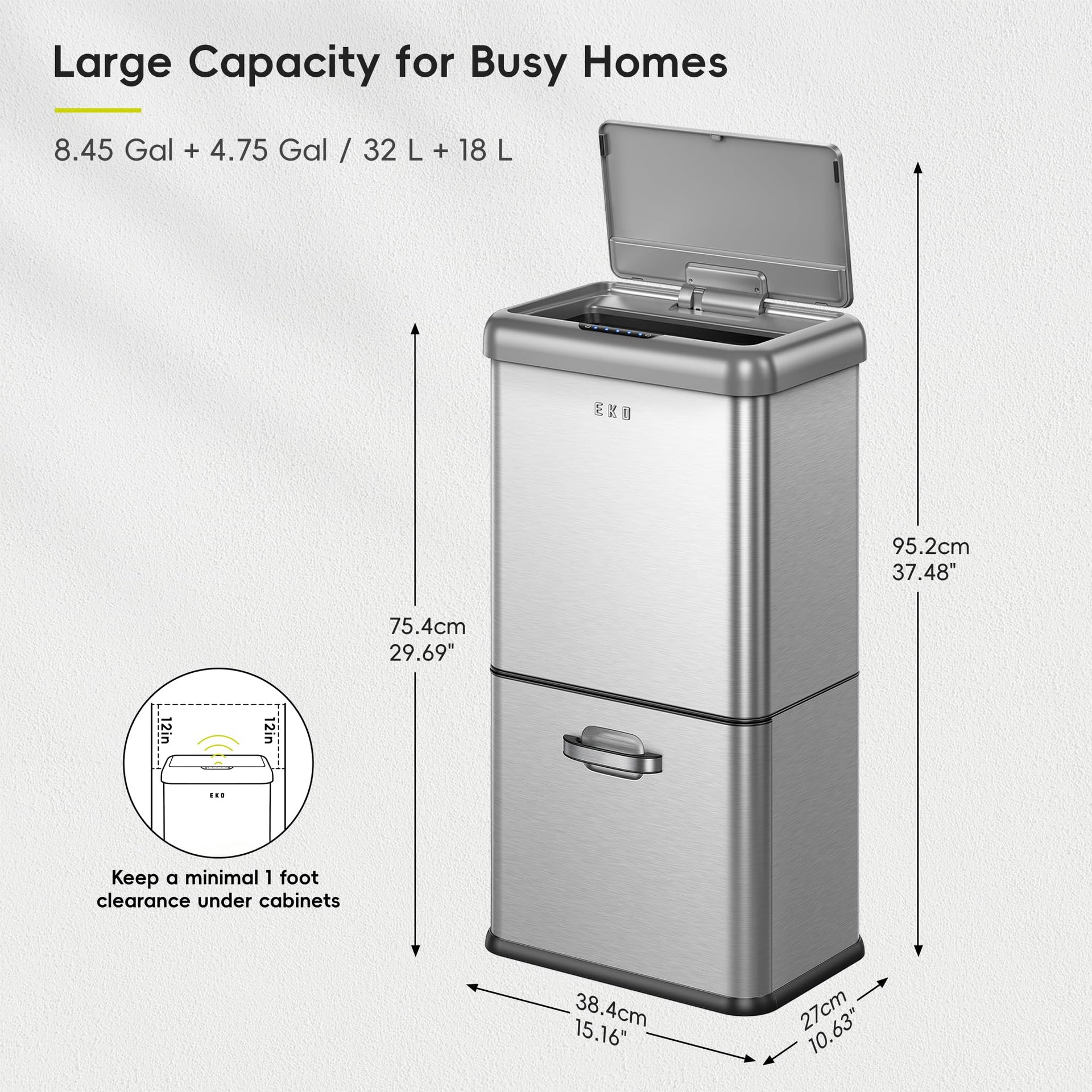 Vintage 50L 13.2 Gallon Motion Sensor Trash Can