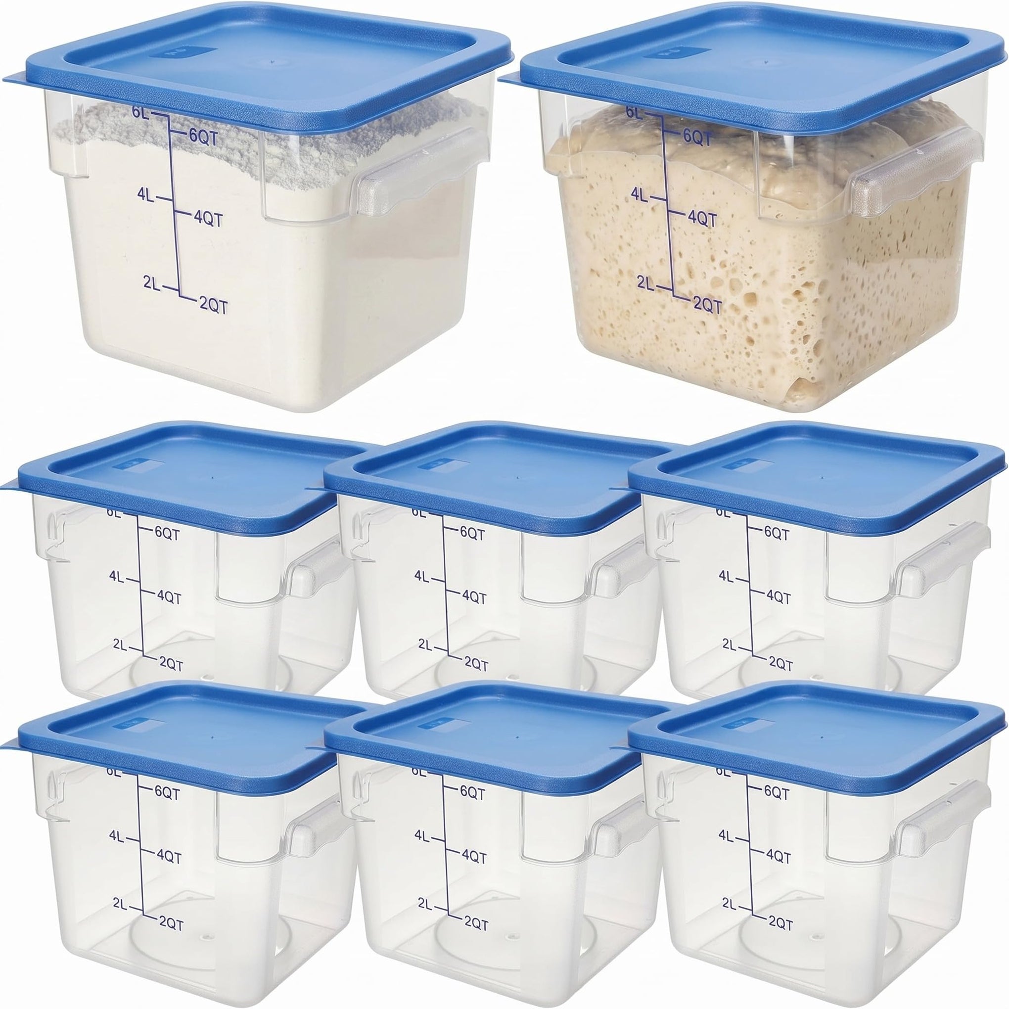 8 Pack 6 Qt Commercial Food Storage Containers with Lids Square Food Storage Container Clear Cereal Storage Containers for Kitchen Freezer Pantry Restaurant Flour Sugar (8 Count)
