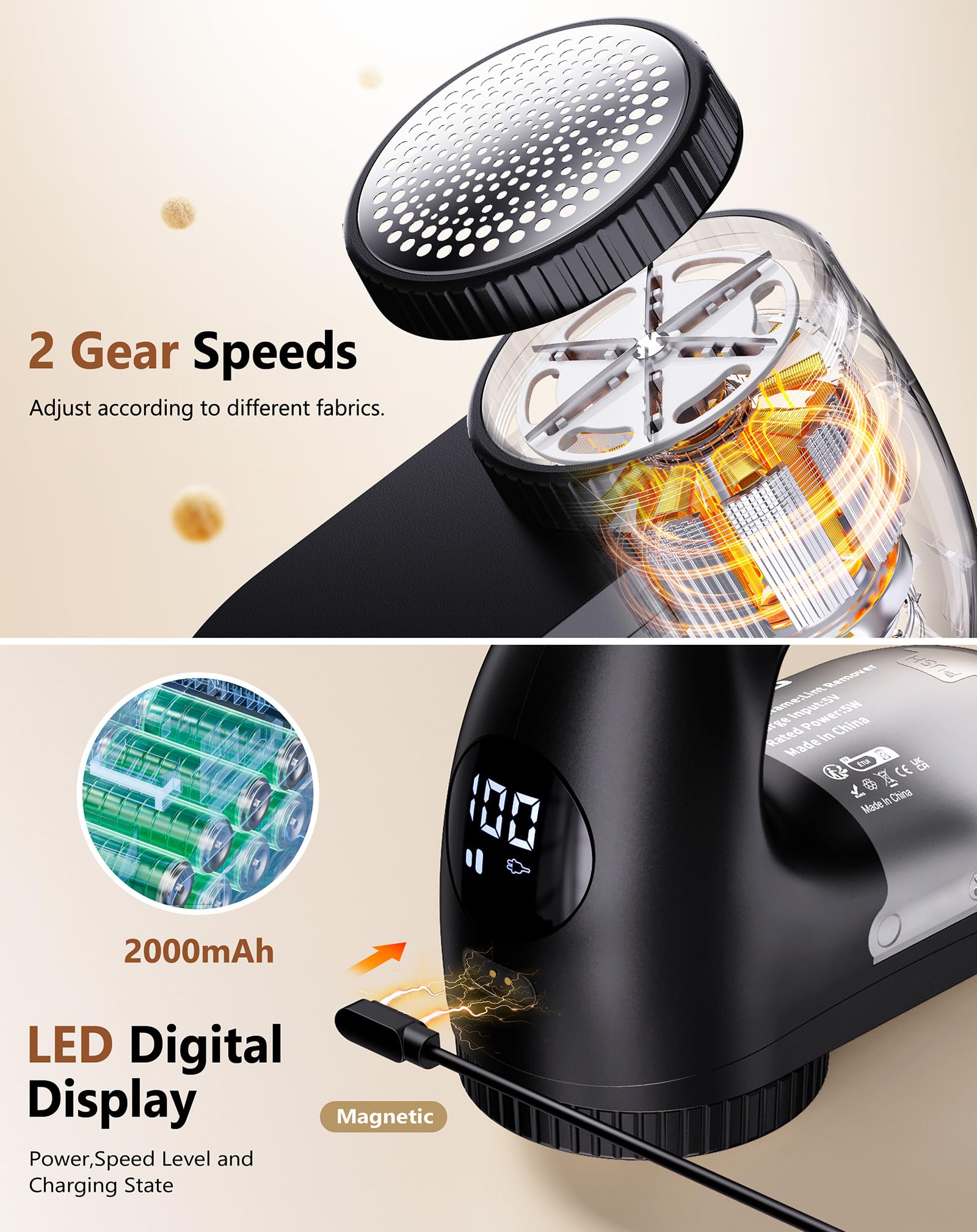 IPX6 Waterproof Washable Electric Fabric Shaver and Lint Remover