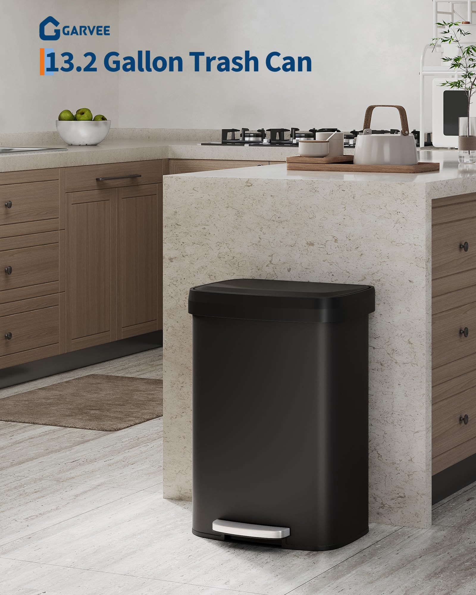 13 gal 50 L Metal Trash Can with Lid