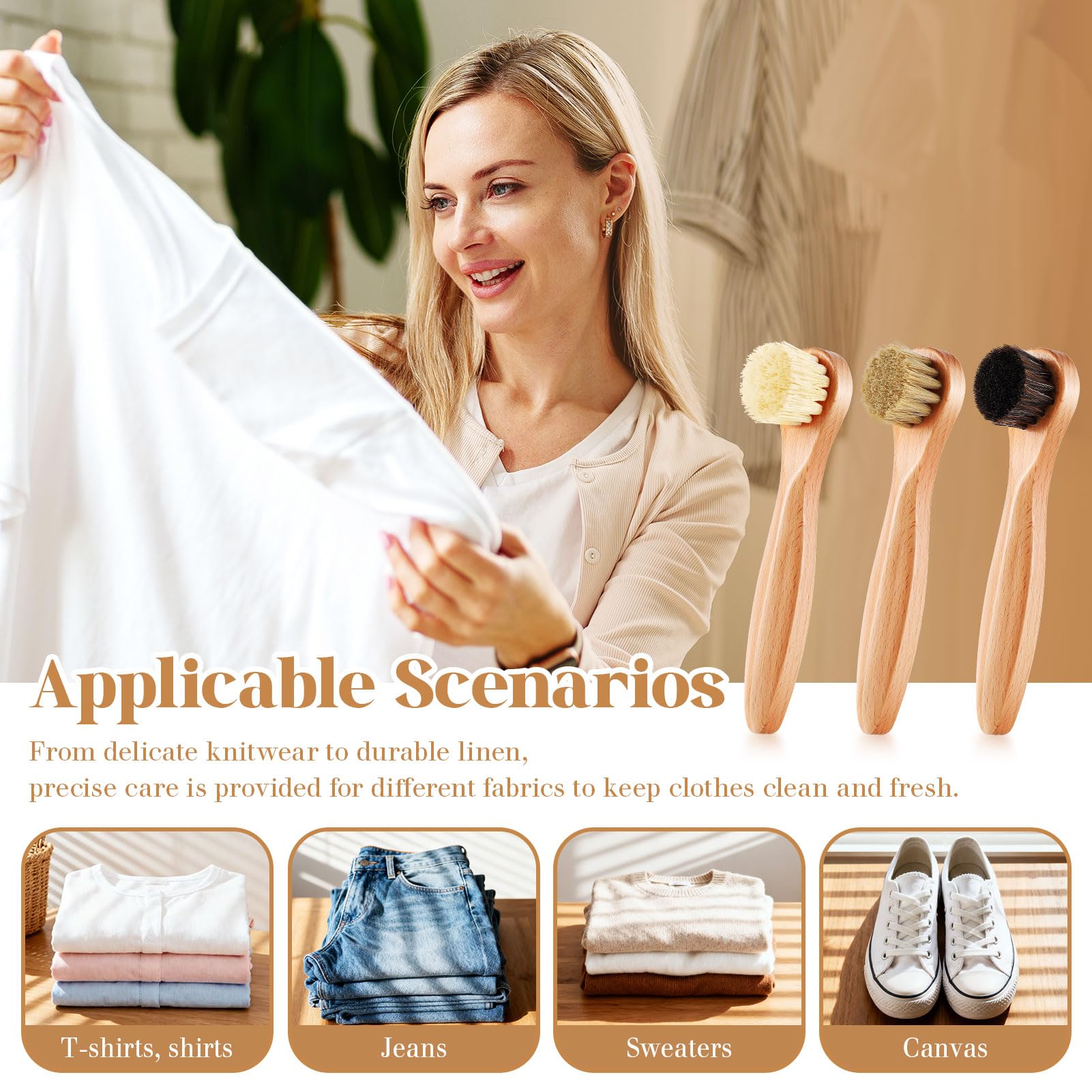 3 Pcs Wooden Laundry Stain Brush Stain Remover Dauber Brushes with Round Head Boar Bristle Small Stain Brush for Clothes for Scrubbing Stains from Furniture Fabric Leather (3 Count)