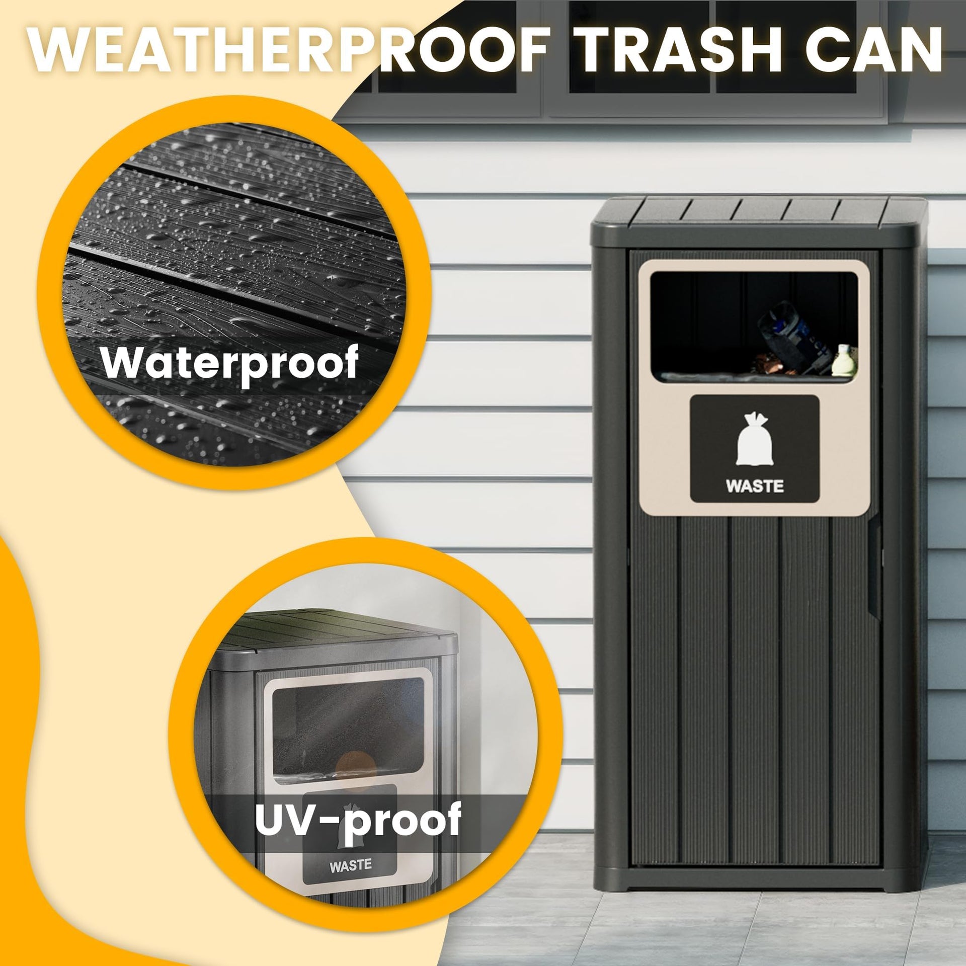 Outdoor Trash Can Waterproof Resin Patio Garbage Can for Outdoor Trash Bin for Patio