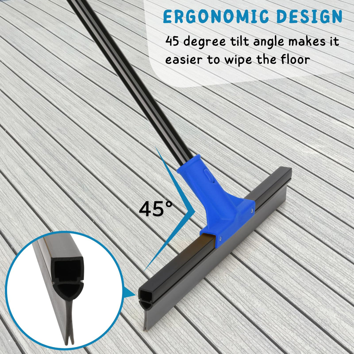 Floor Squeegee with Telescopic Long Handle 59''