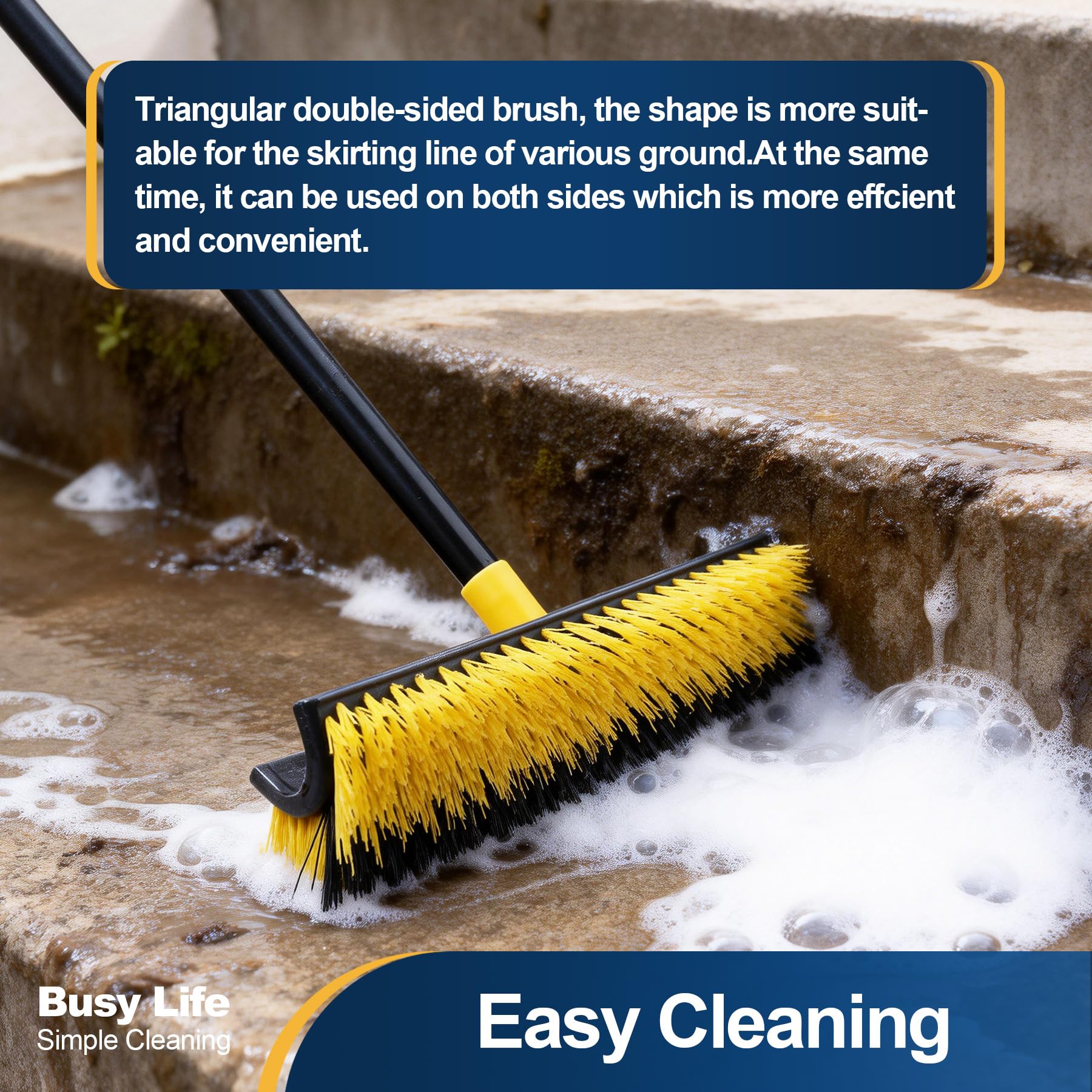 Double Sided Floor Scrub Brush Triangle Brush Heavy Duty 65.5"