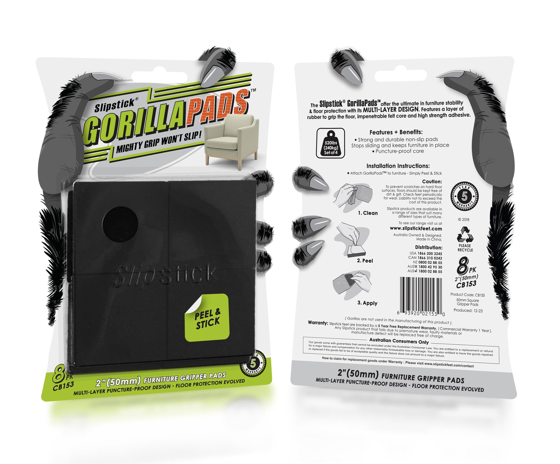GorillaPads Non Slip Furniture Pads (8 Count)