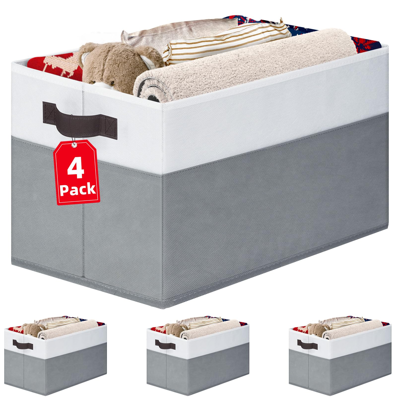4 Pack Large Closet Storage Baskets Bins for Shelves (4 Count)
