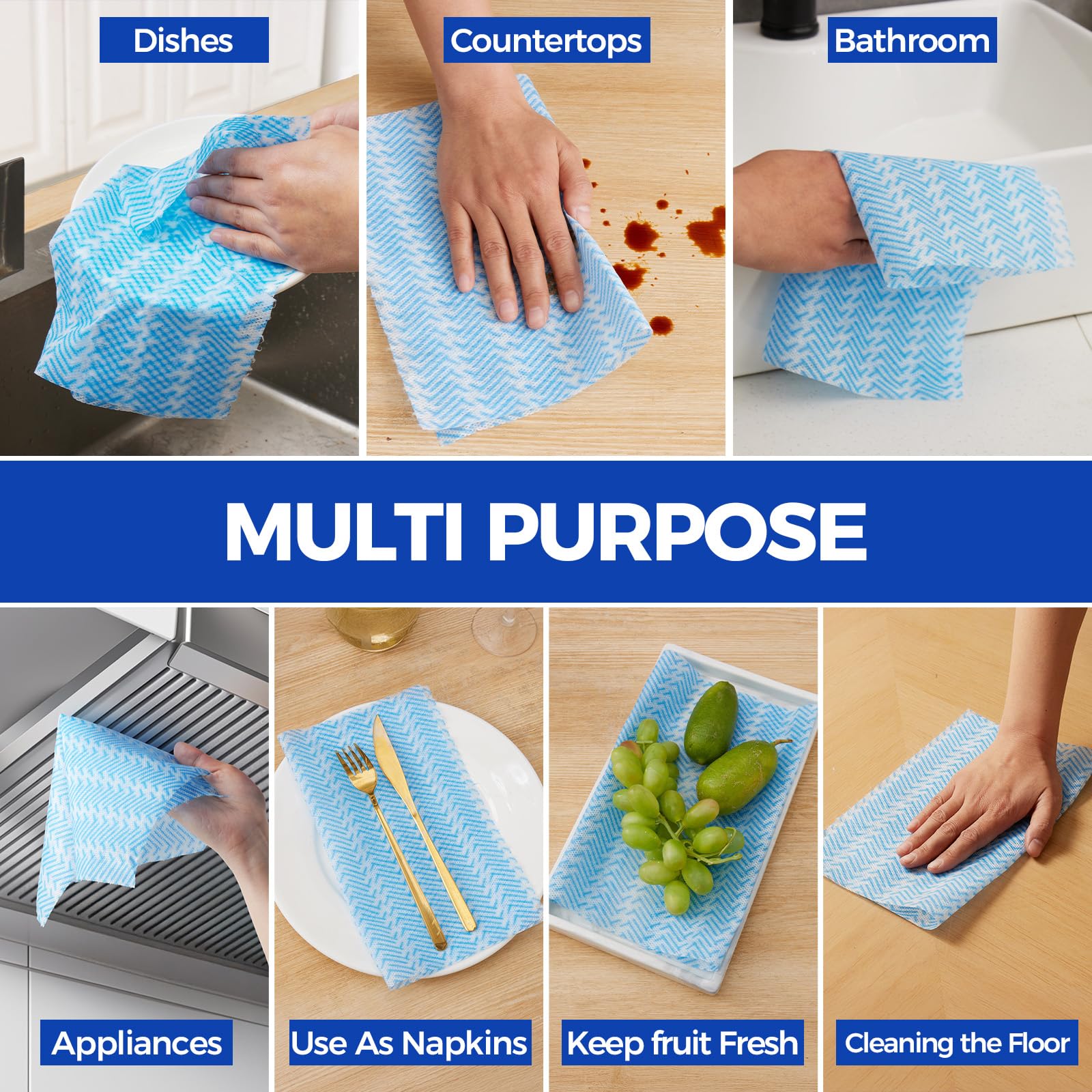 Disposable Cleaning Rolls Reusable Cleaning Cloths Dry Kitchen Towels Dish Cloths Handi Wipes 2 Roll (200 Count)