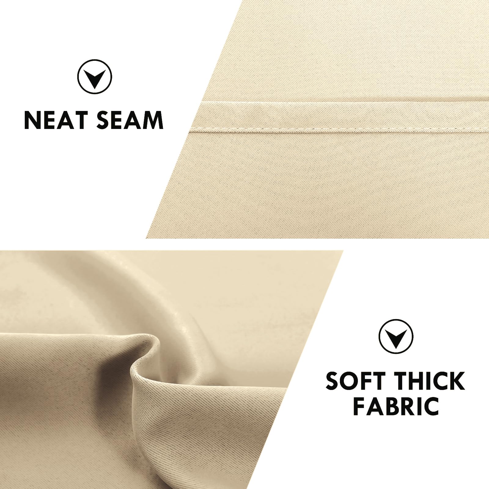 Wide Blackout Curtains for Bedroom Living Room 70 x 72 Inch Long Beige (2 Count)