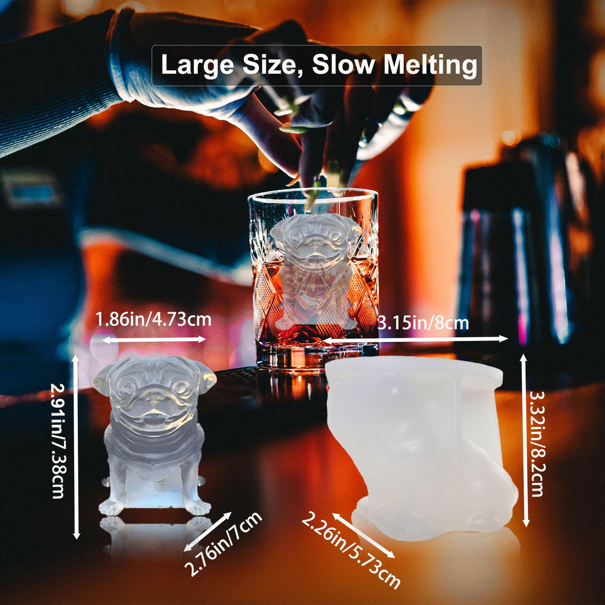 3D Pug Dog Ice Cube Silicone Molds Tray for Whiskey (2 Count)