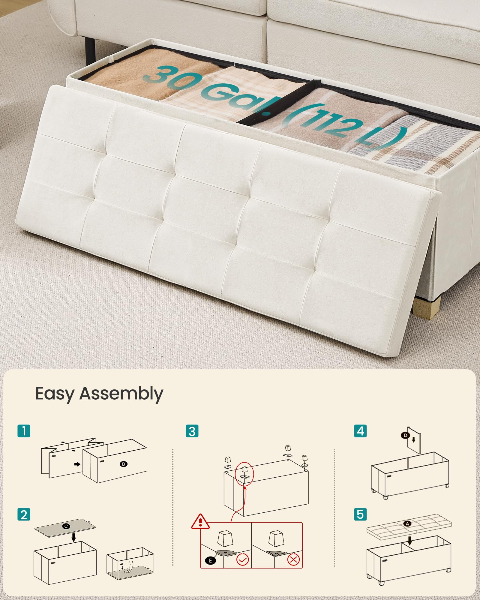 Storage Ottoman Bench with Legs