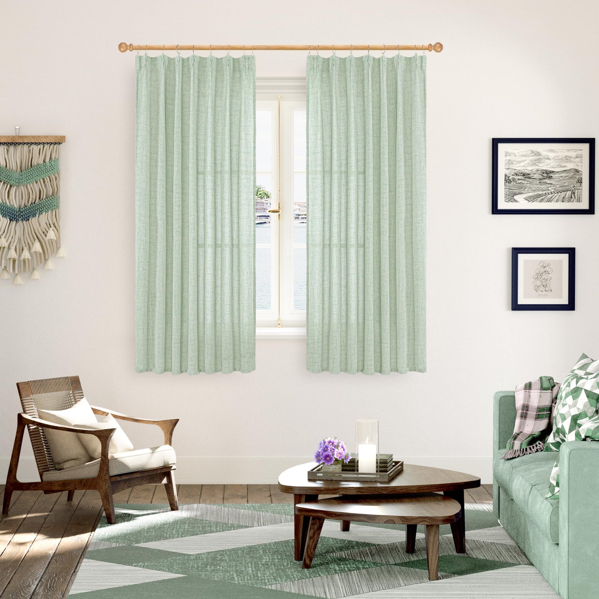 Sage Green Linen Curtains 63 Inch Length 2 Panels for Living Room (2 Count)