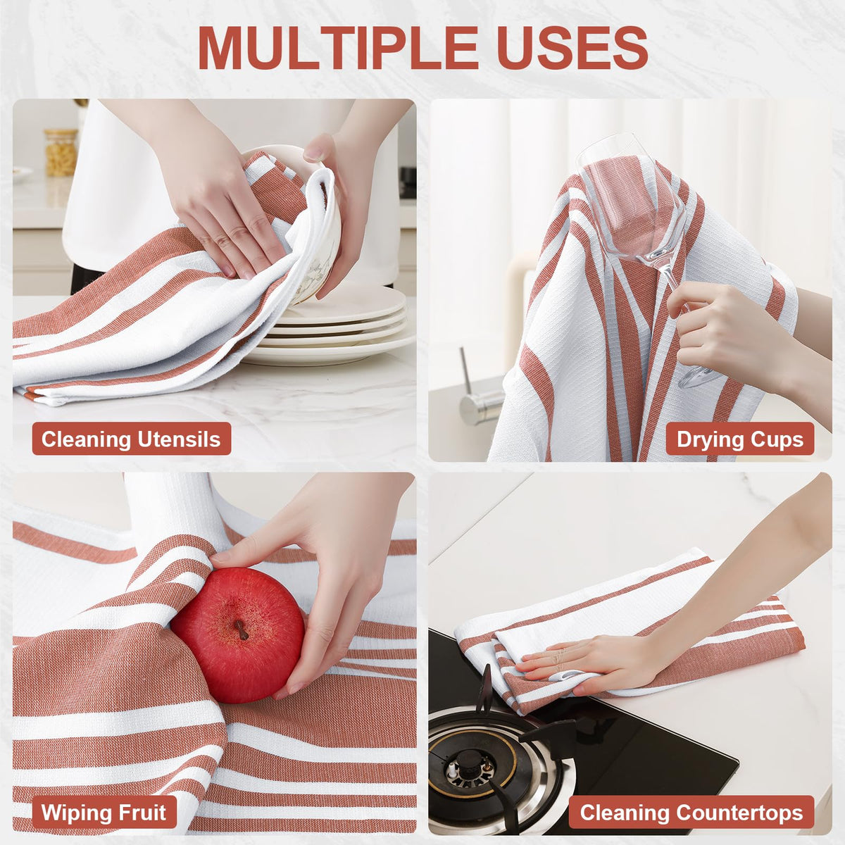 Premium Cotton Stripe Kitchen Towels 6 Pack (6 Count)