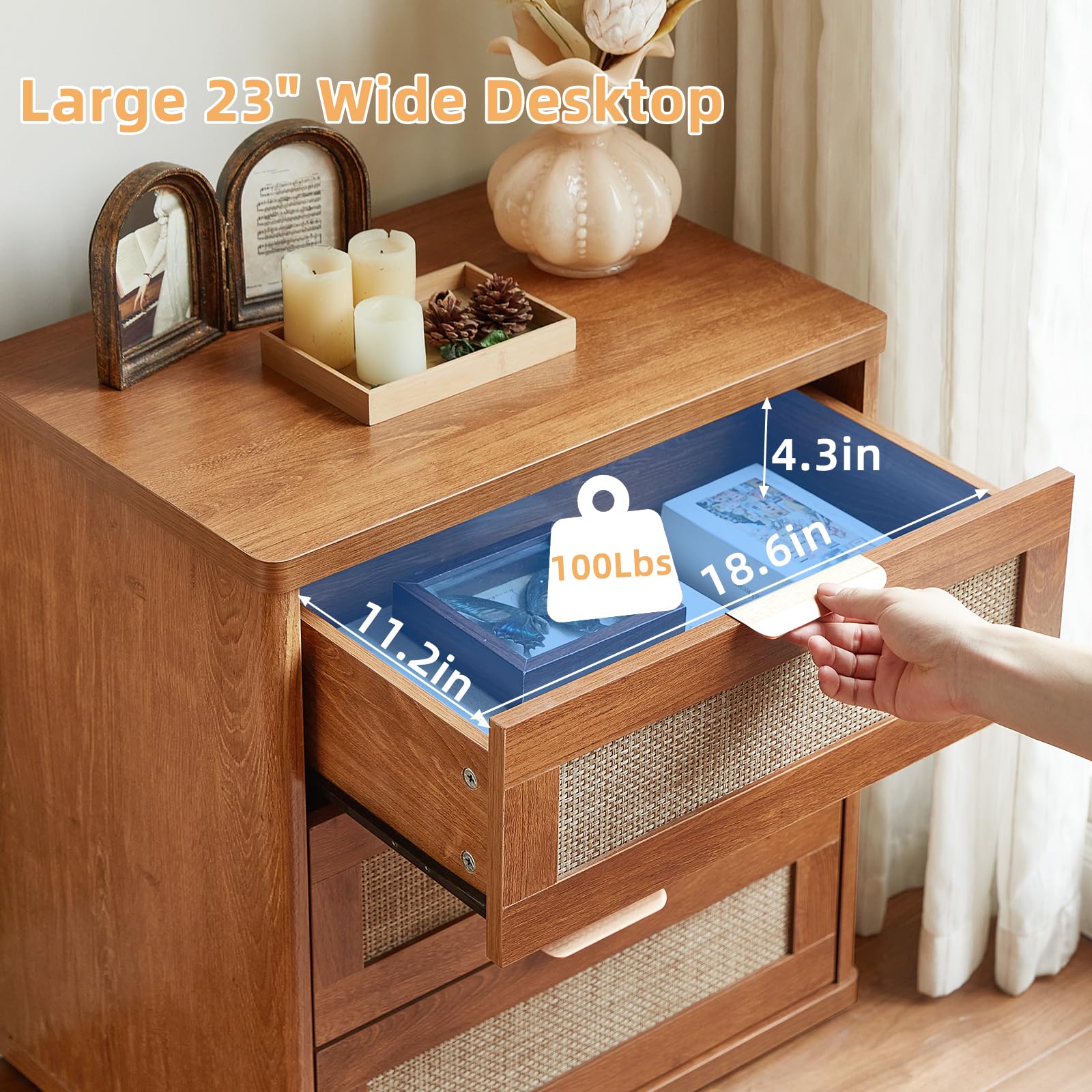 Rattan 23" Nightstands Set of 2 with Drawers for Bedroom (2 Count)