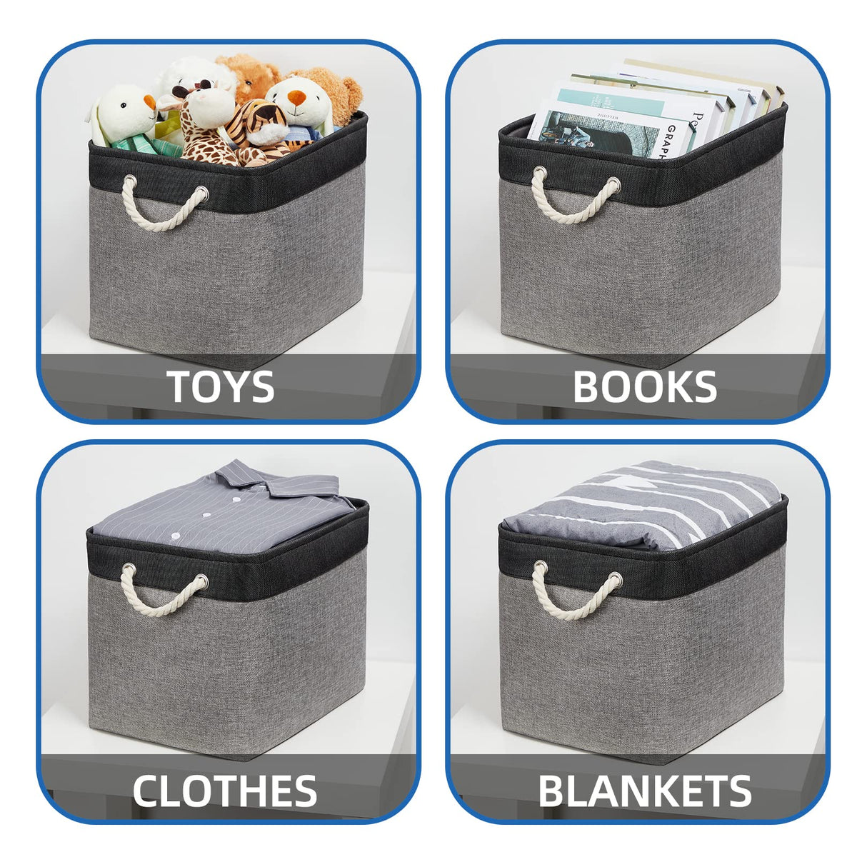 Large Storage Baskets 2 Pack Cloth Basket for Shelves Collapsible Decorative Storage Organizer Baskets Canvas Storage Bins with Handles for Home