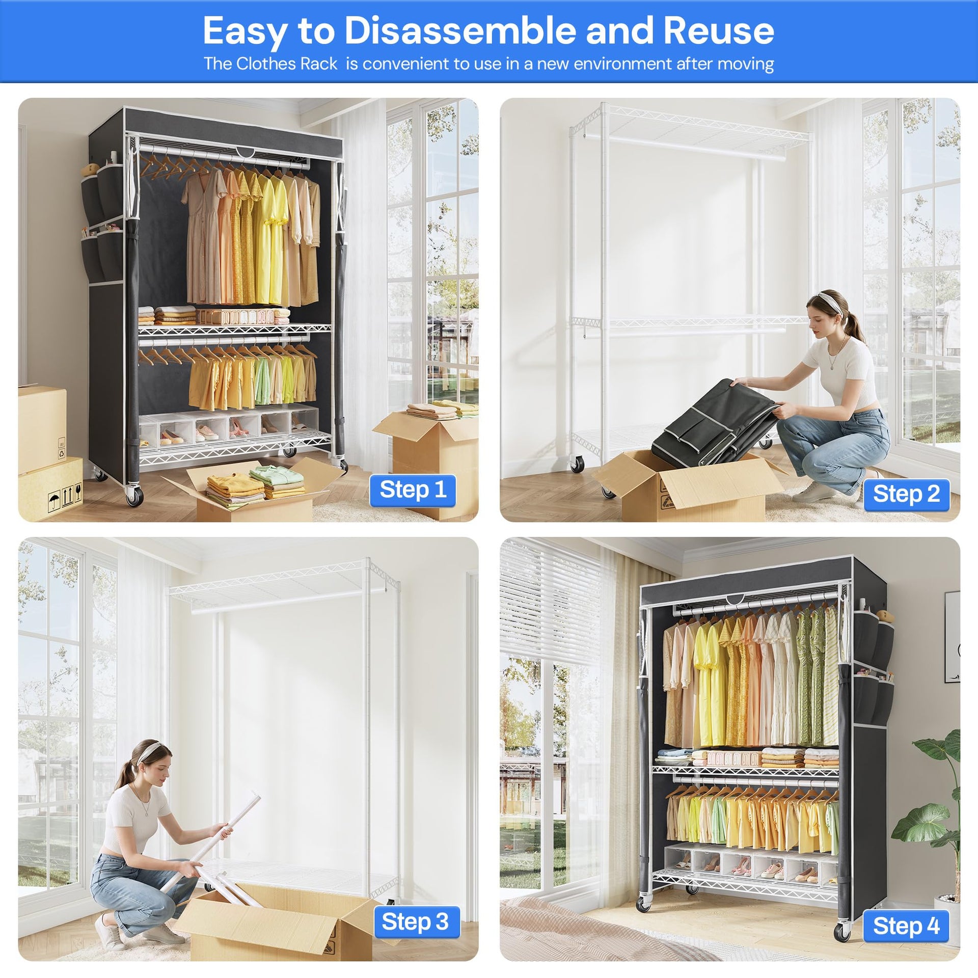 Rolling Clothes Rack with Cover