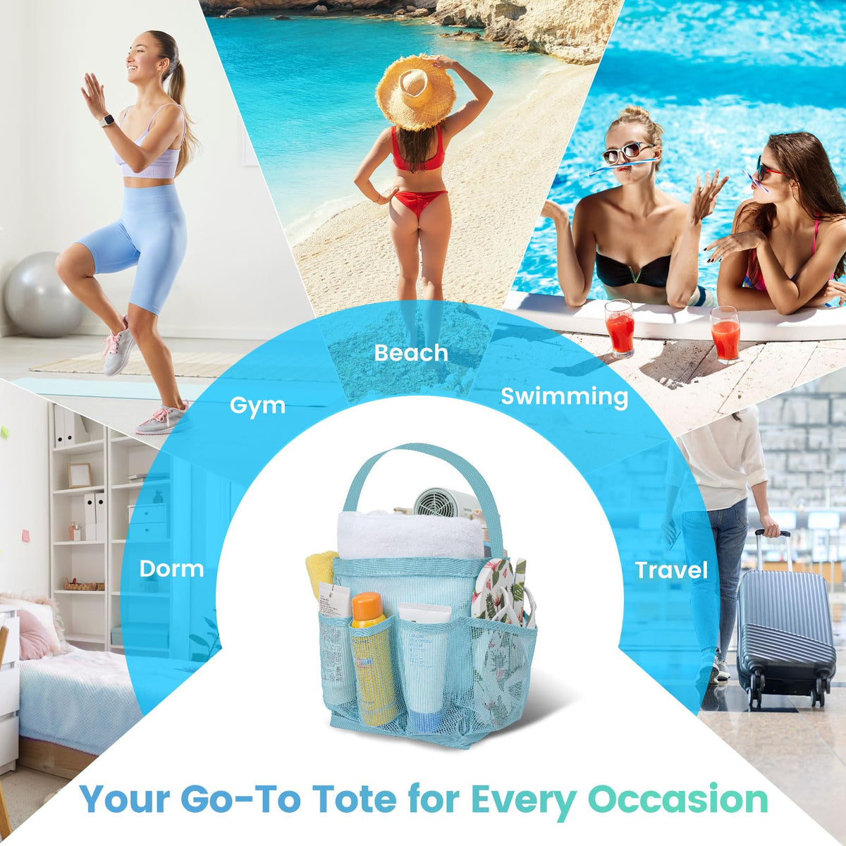 Shower Caddy Portable for College Dorm Room Essentials for Girls with 9 Pockets