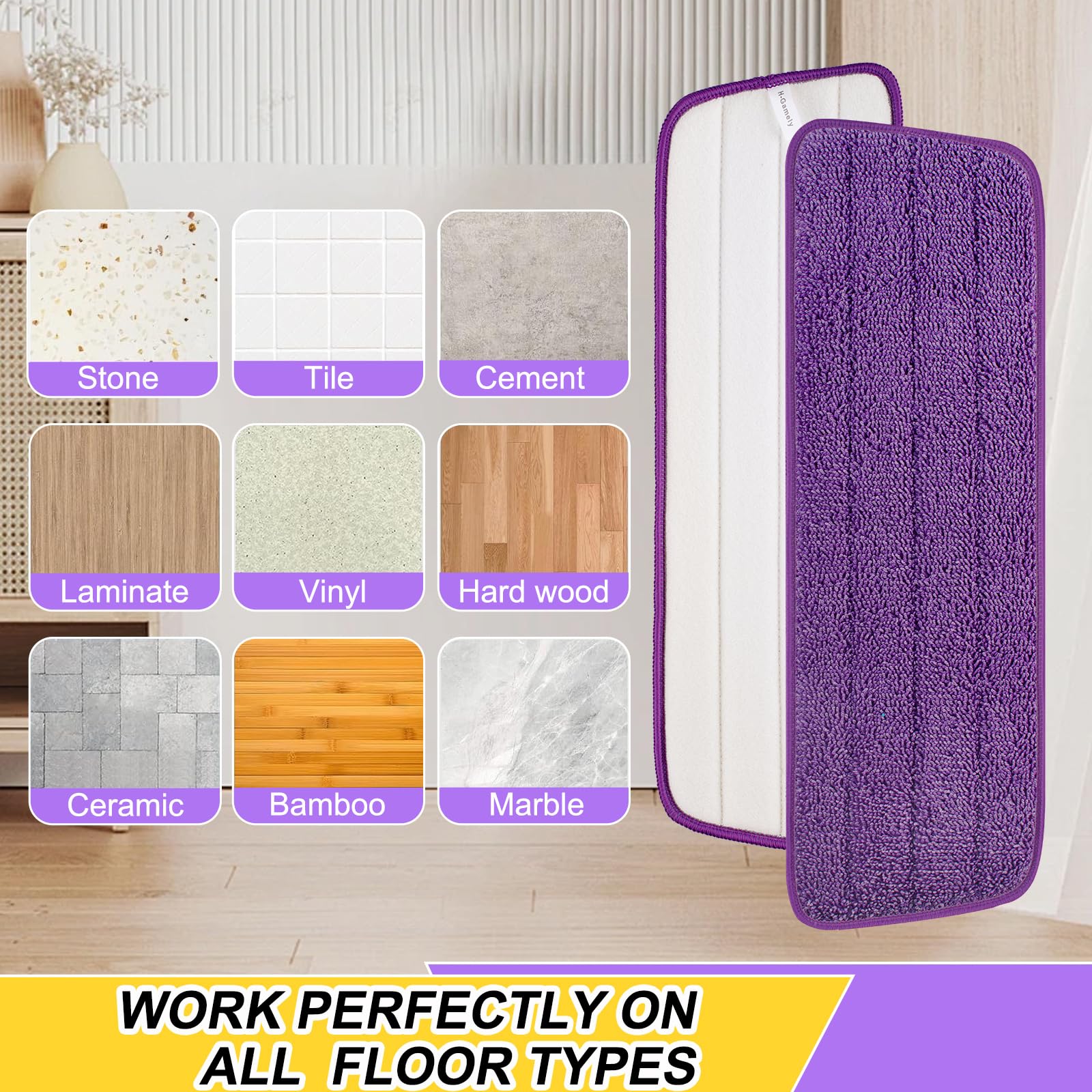 8 Pack 16.5 inch Reusable Mop Pads Microfiber Spray Mop Replacement Heads for Wet