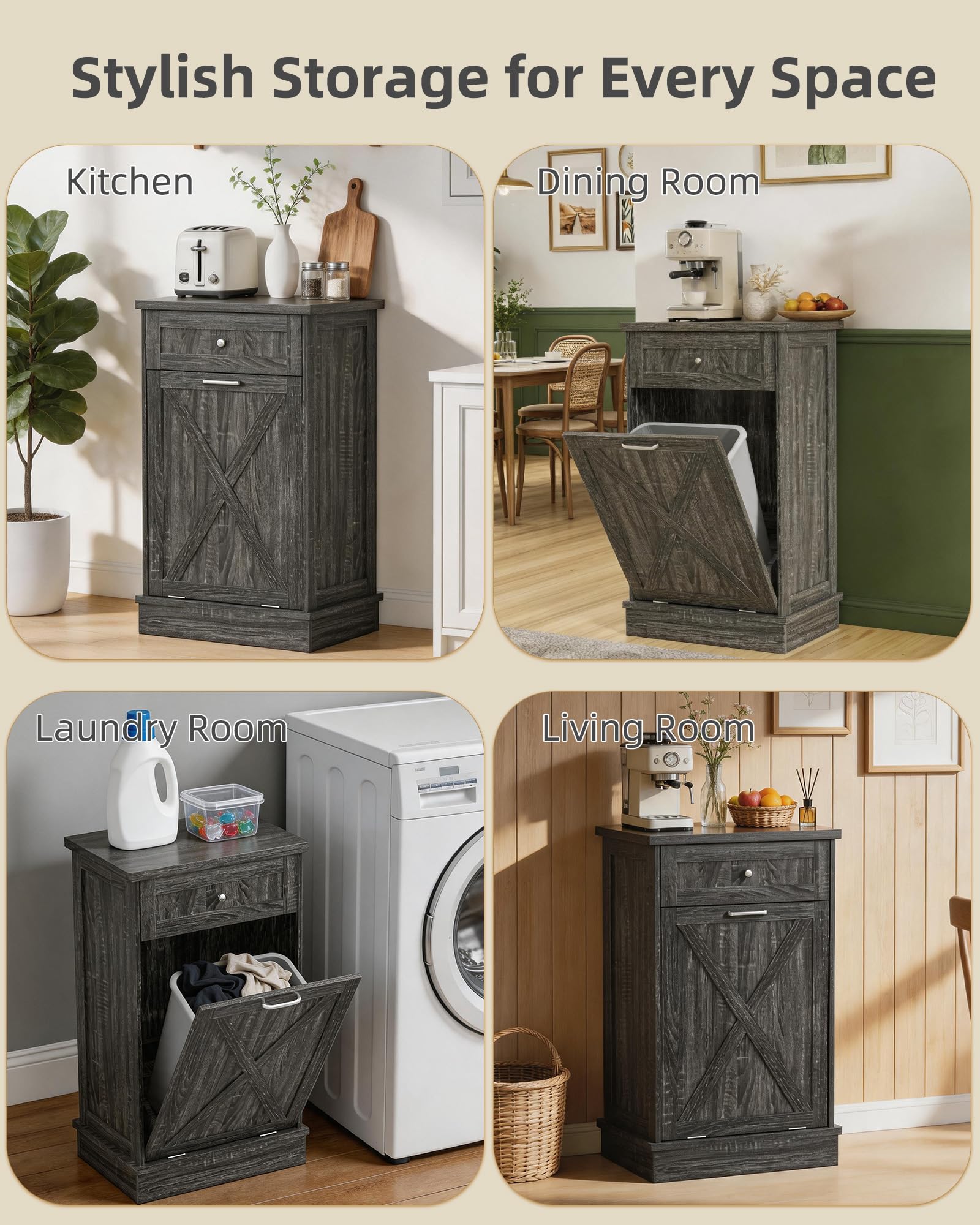 10 Gallon Tilt Out Trash Cabinet with Hideaway Drawer