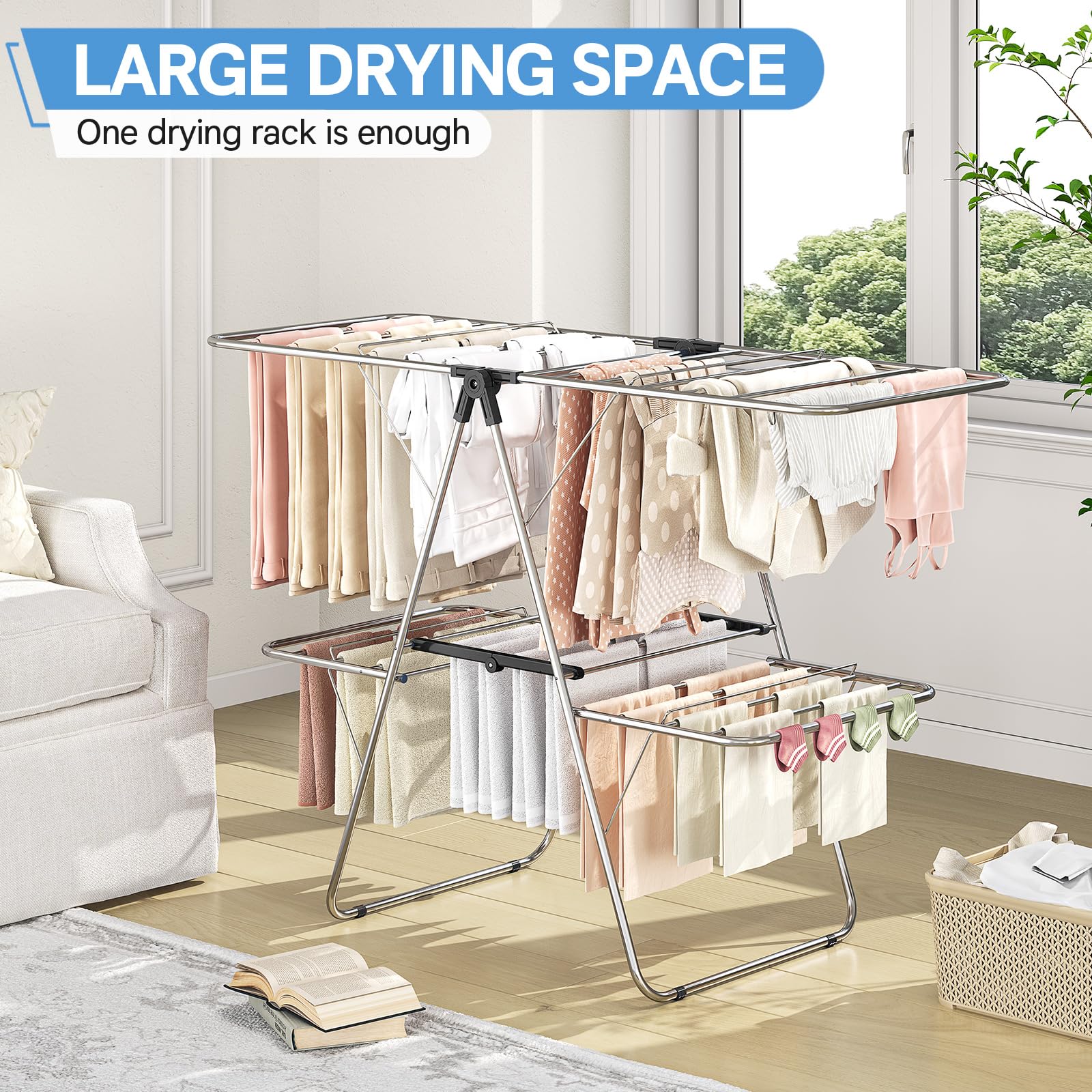 Large Stainless Steel Clothes Drying Rack with 4 Wings