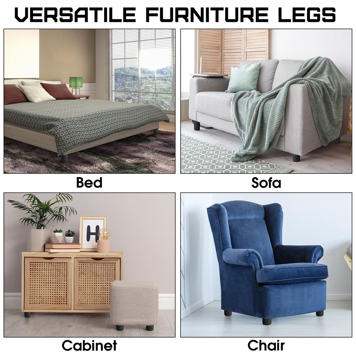 8 Pack 2 Inch Plastic Furniture Legs with M8 T (48 Count)