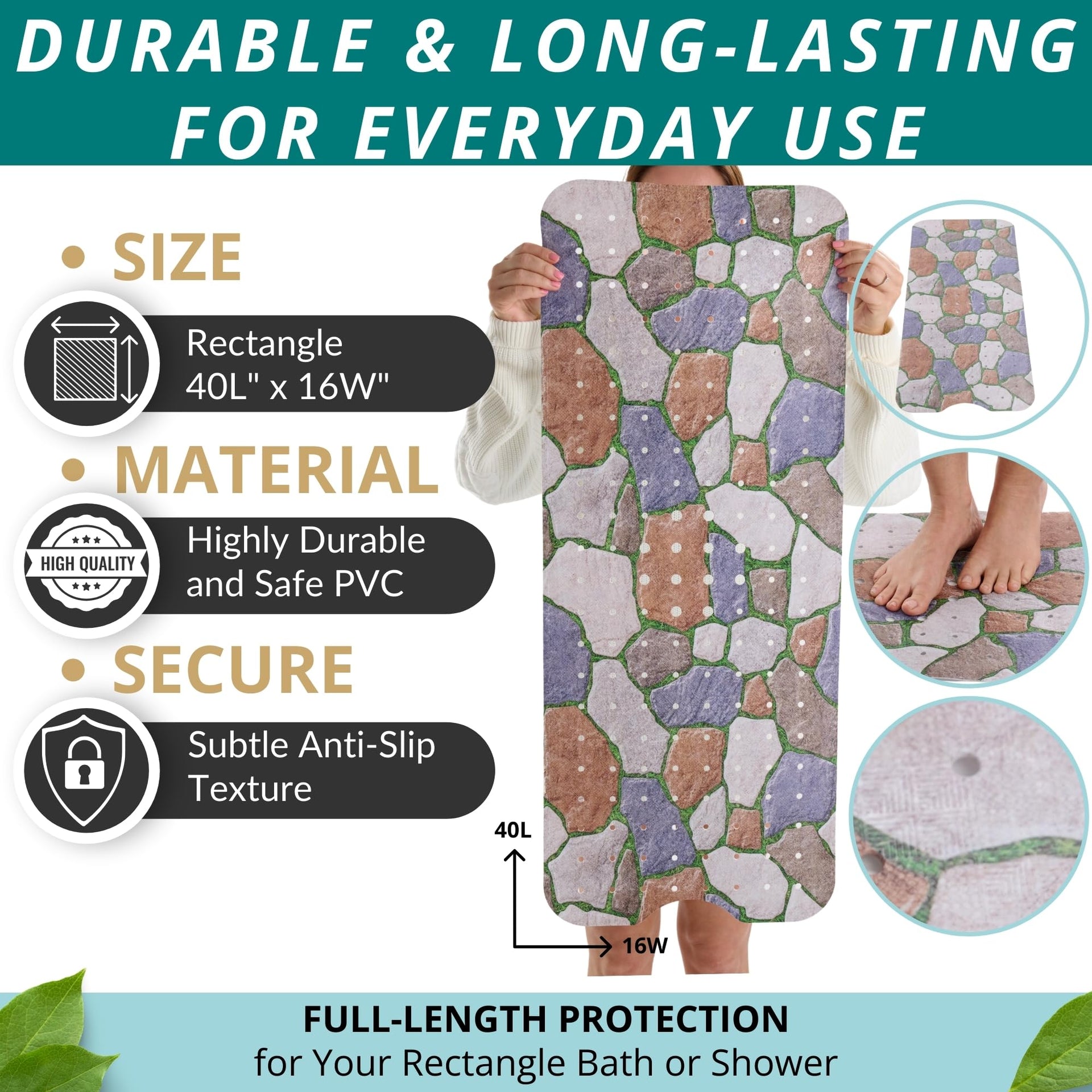 Non Slip Bath & Shower Mat 40x16 Extra Long