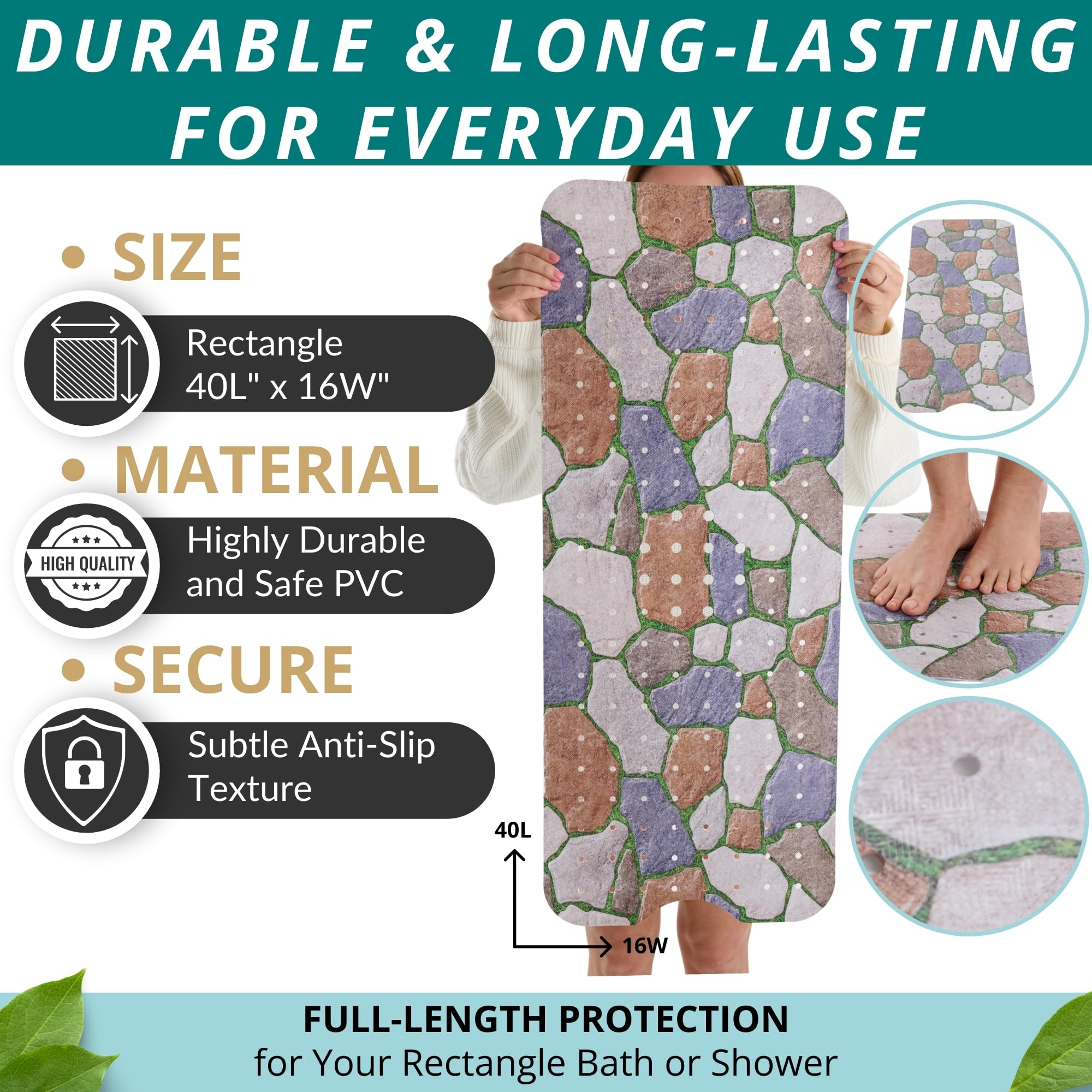 Non Slip Bath & Shower Mat 40x16 Extra Long