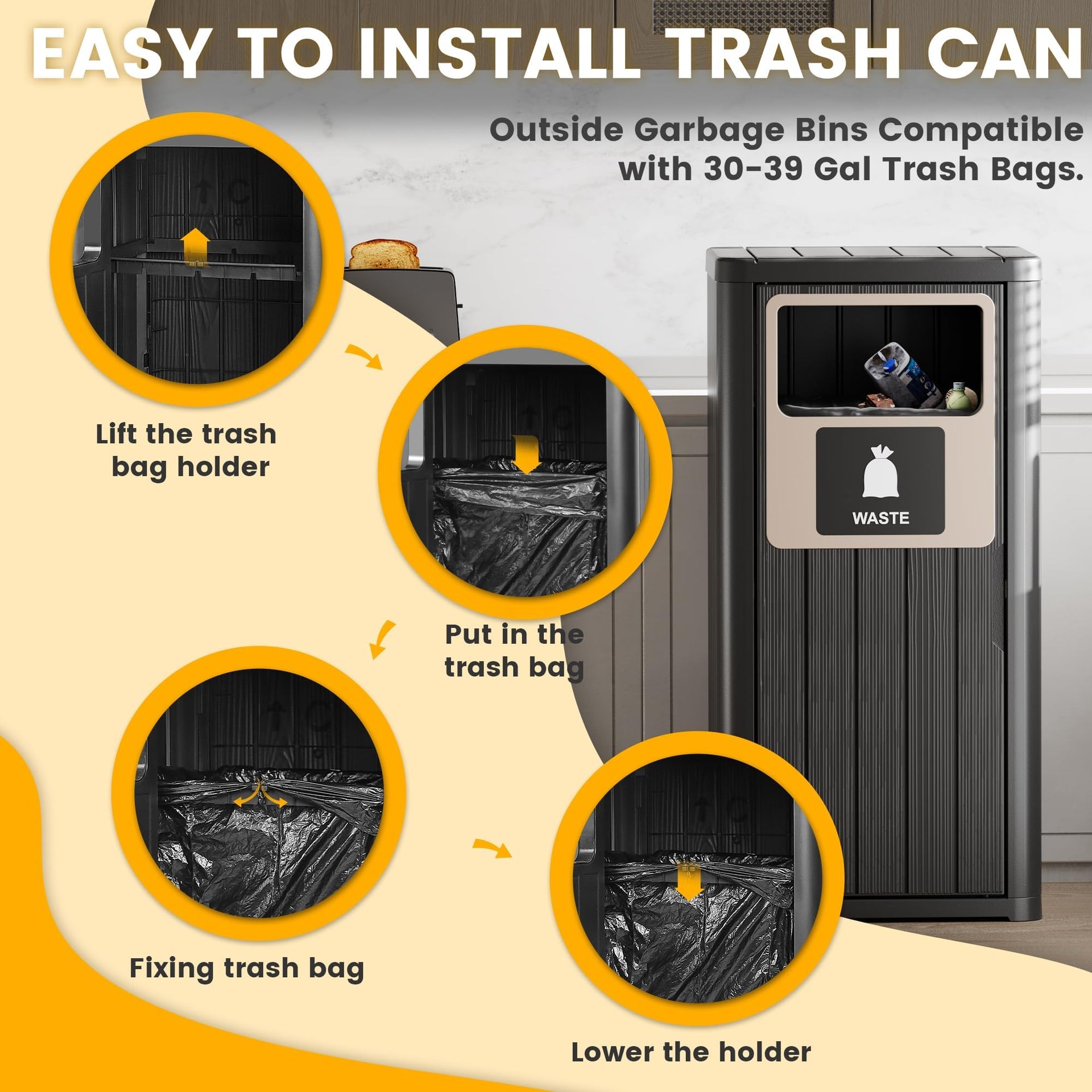 Outdoor Trash Can Waterproof Resin Patio Garbage Can for Outdoor Trash Bin for Patio