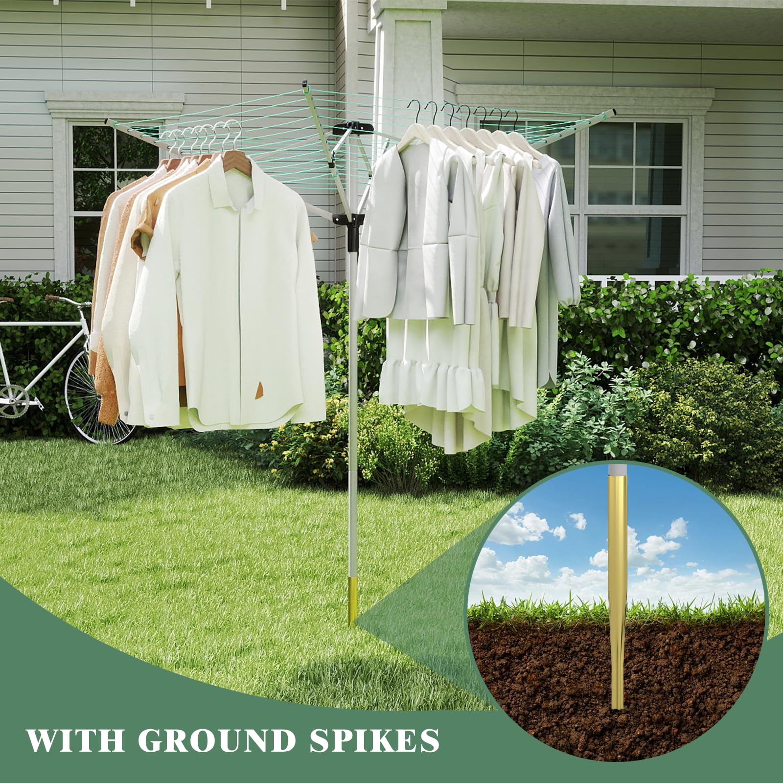 Outdoor Umbrella Drying Rack 165 Feet Umbrella Clothesline with 12 Lines Rotary Drying Rack Adjustable Height 4