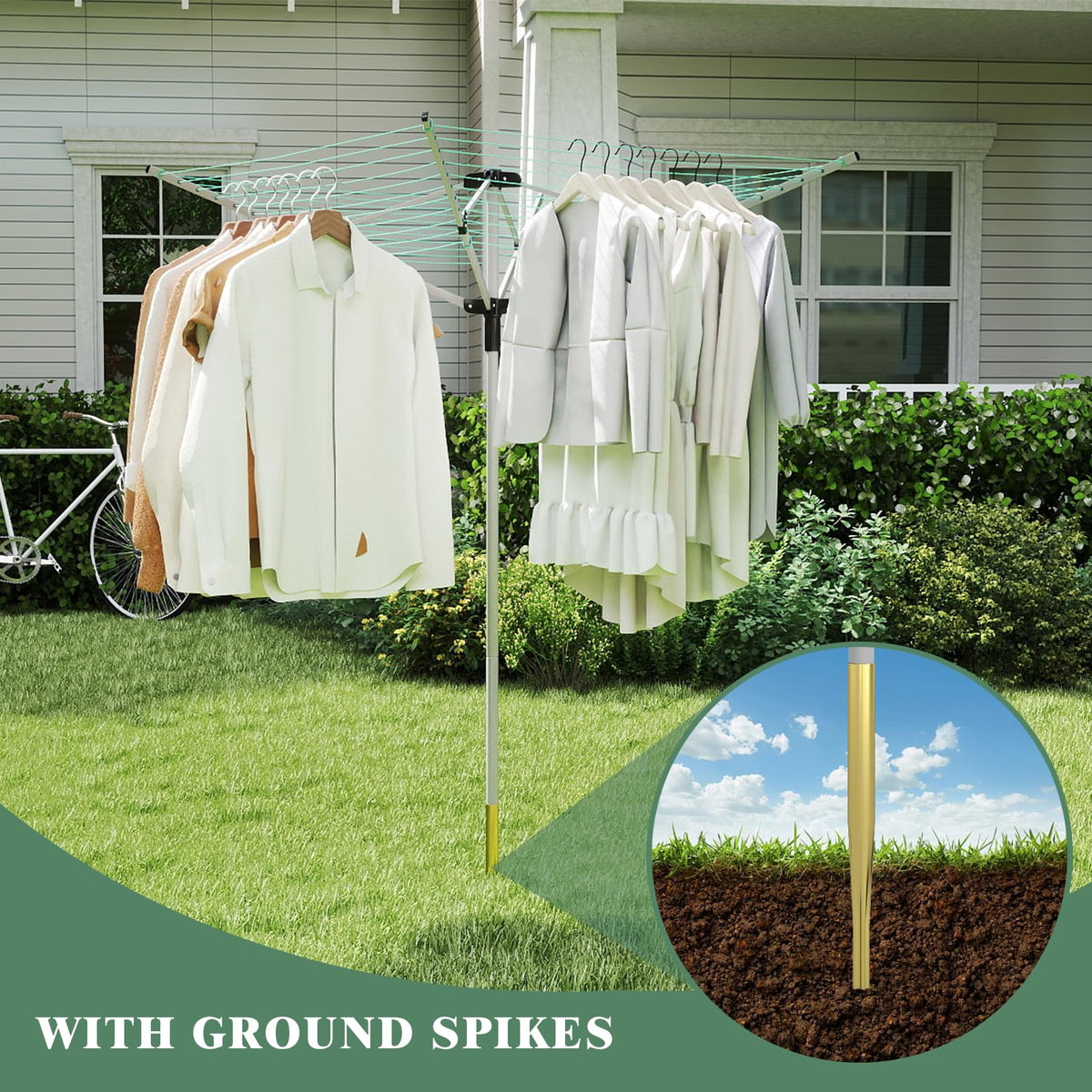Outdoor Umbrella Drying Rack 165 Feet Umbrella Clothesline with 12 Lines Rotary Drying Rack Adjustable Height 4
