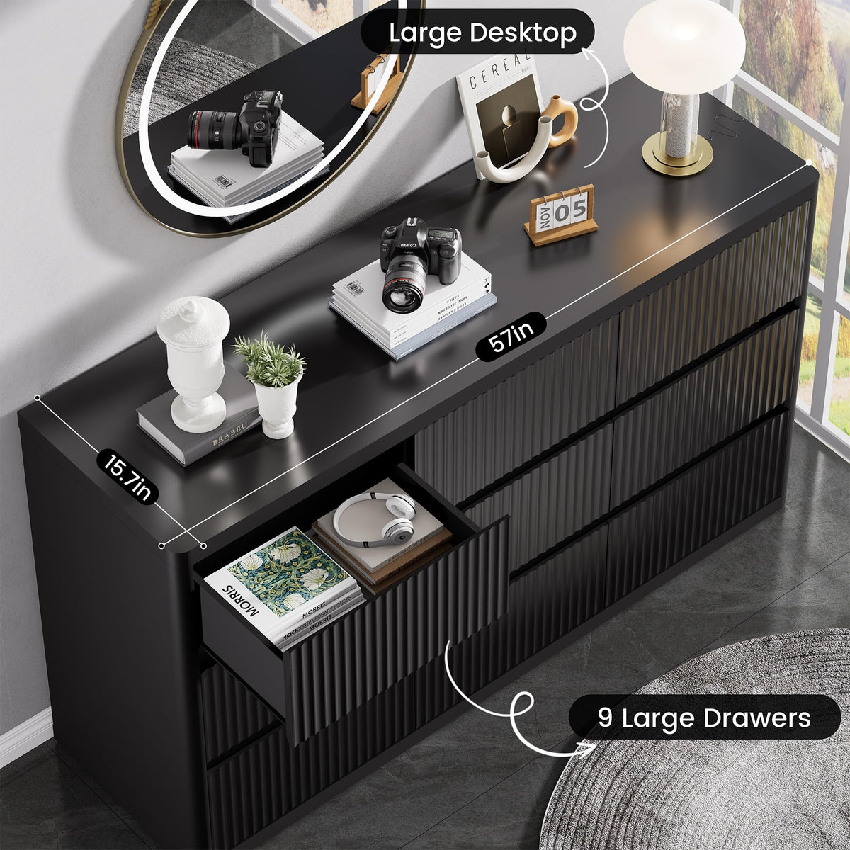 Fluted 9 Drawers Dresser