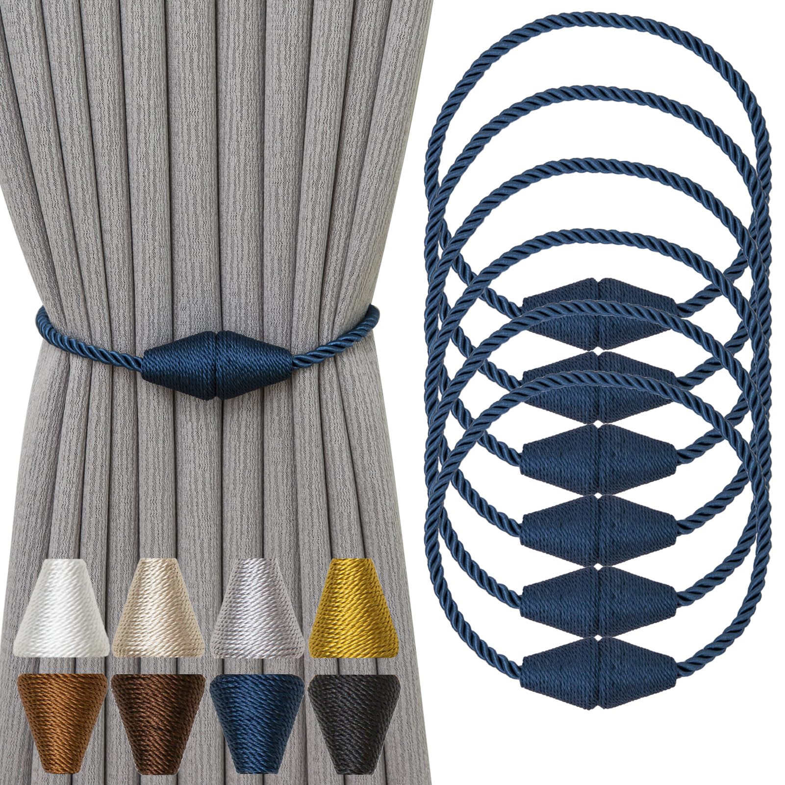 Magnetic Curtain Tiebacks 6 Pack Outdoor Rope Curtain Tie Backs Decorative Window Treatment Holdbacks for Home Decorative Curtain (6 Count)