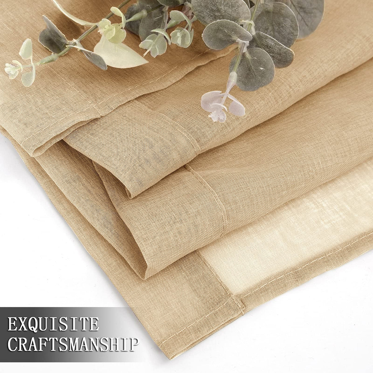 Short Sheer Curtains Linen Textured Living Room Curtain Sheers Light Filtering Rod Pocket Voile Curtains for Bedroom