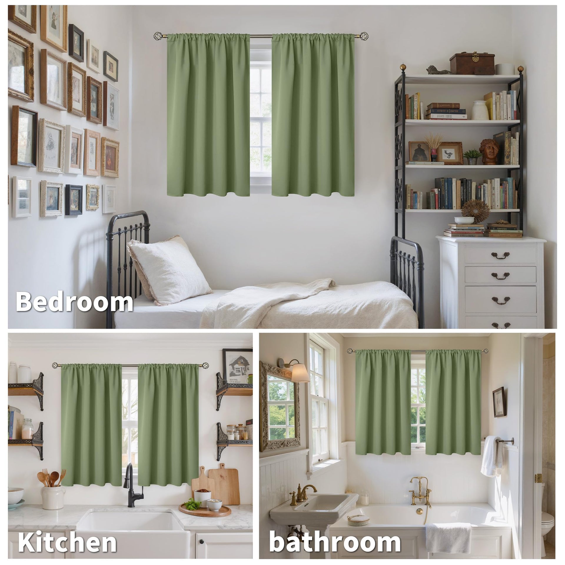 Olive Green Short Blackout Curtains 36 Inch Length (2 Count)