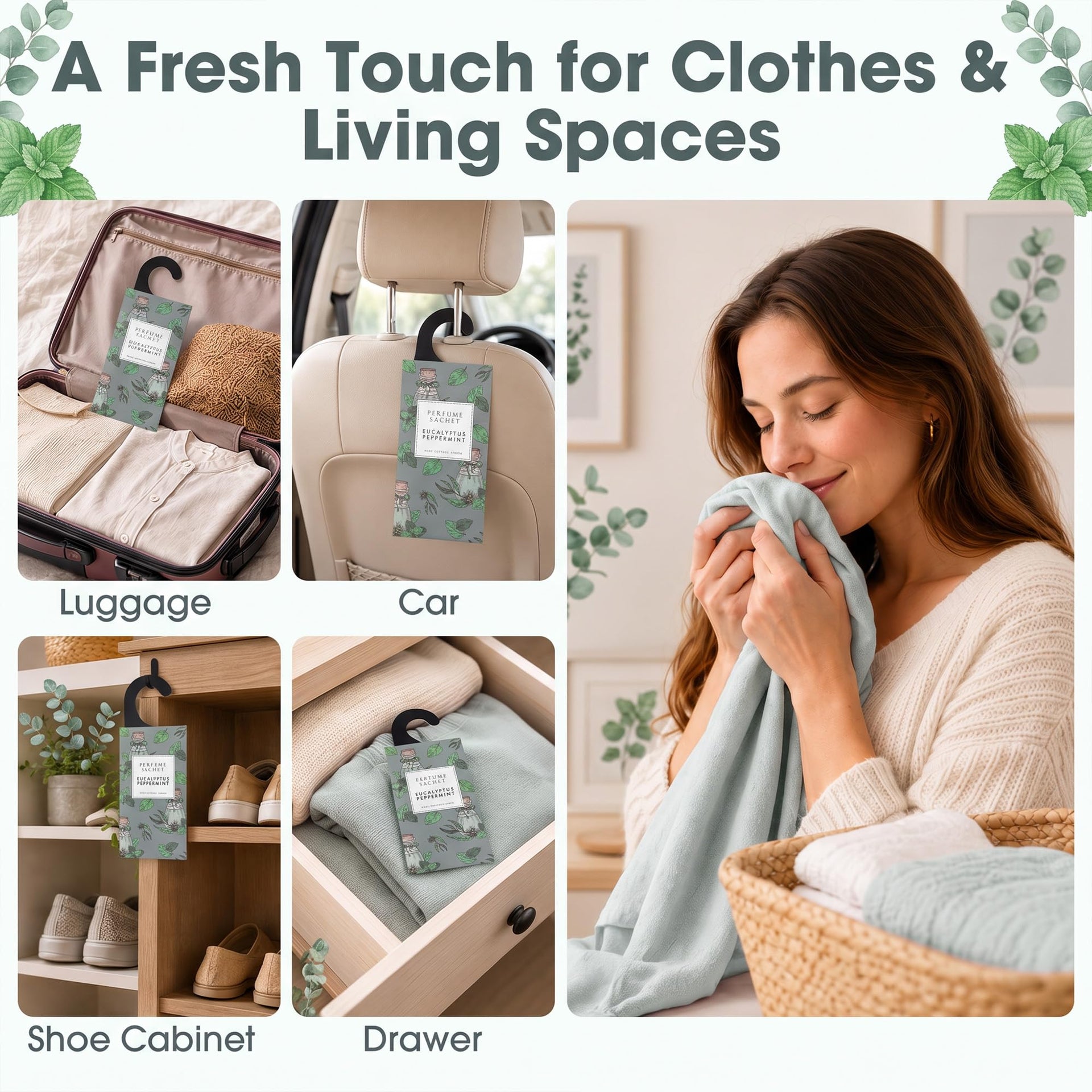 Large 12 Packs Eucalyptus Peppermint Hanging Scented Sachets Long (12 Count)