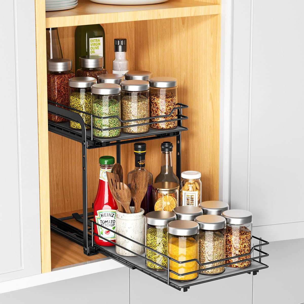 2 Tier Pull Out Spice Rack for Cabinet