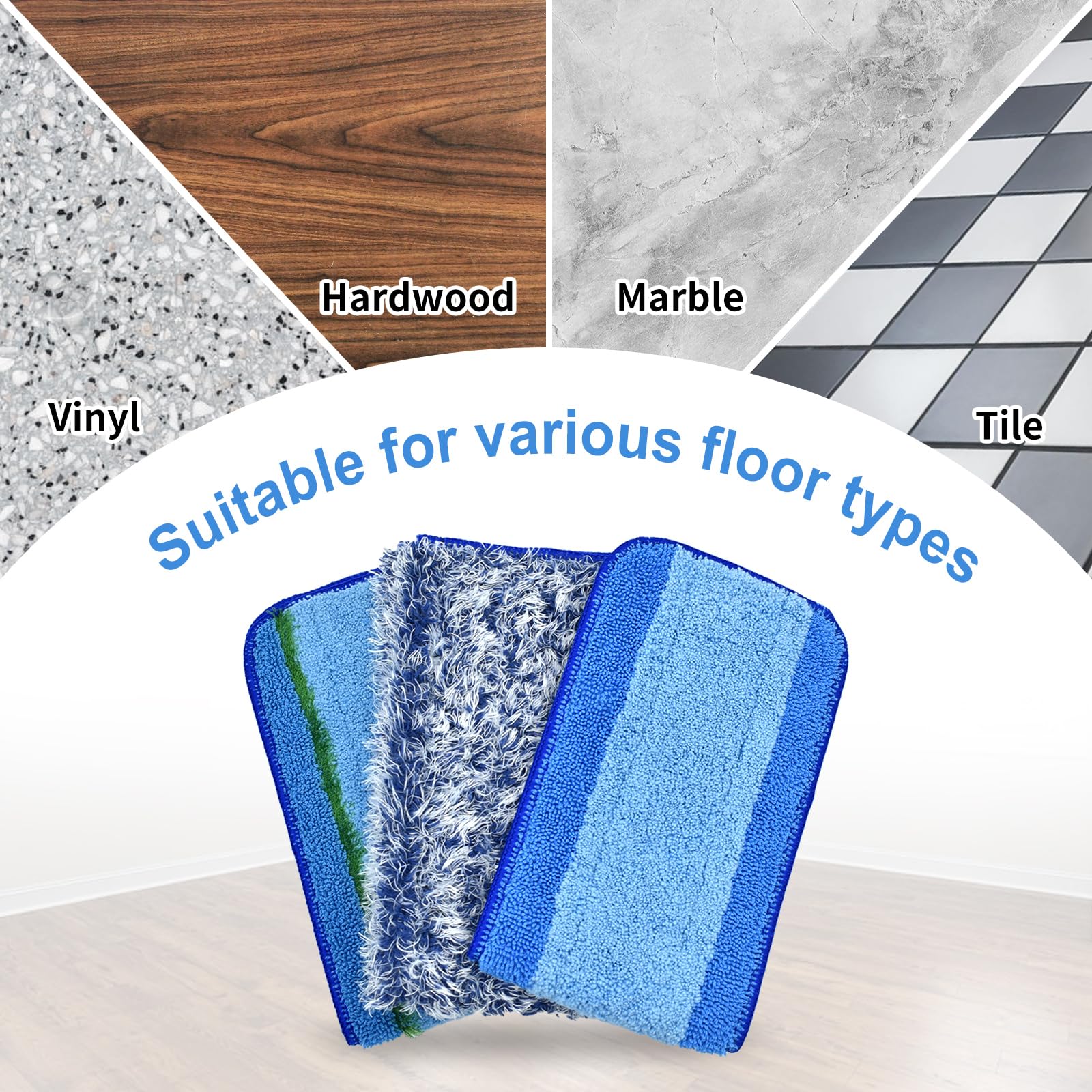 8 Pack Microfiber Cleaning Pad for Bona Mop Hardwood & Hard Surface Floors Dry and Wet Floor Cleaning (8 Count)