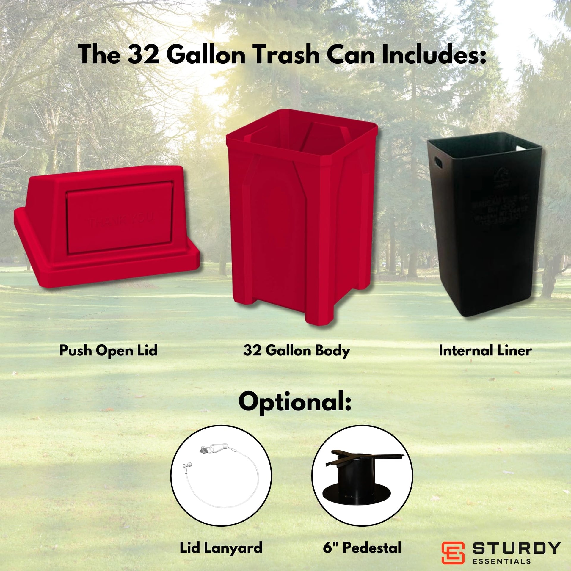 Campus Collection 32 Gallon Plastic Commercial Garbage Can with Push Lid
