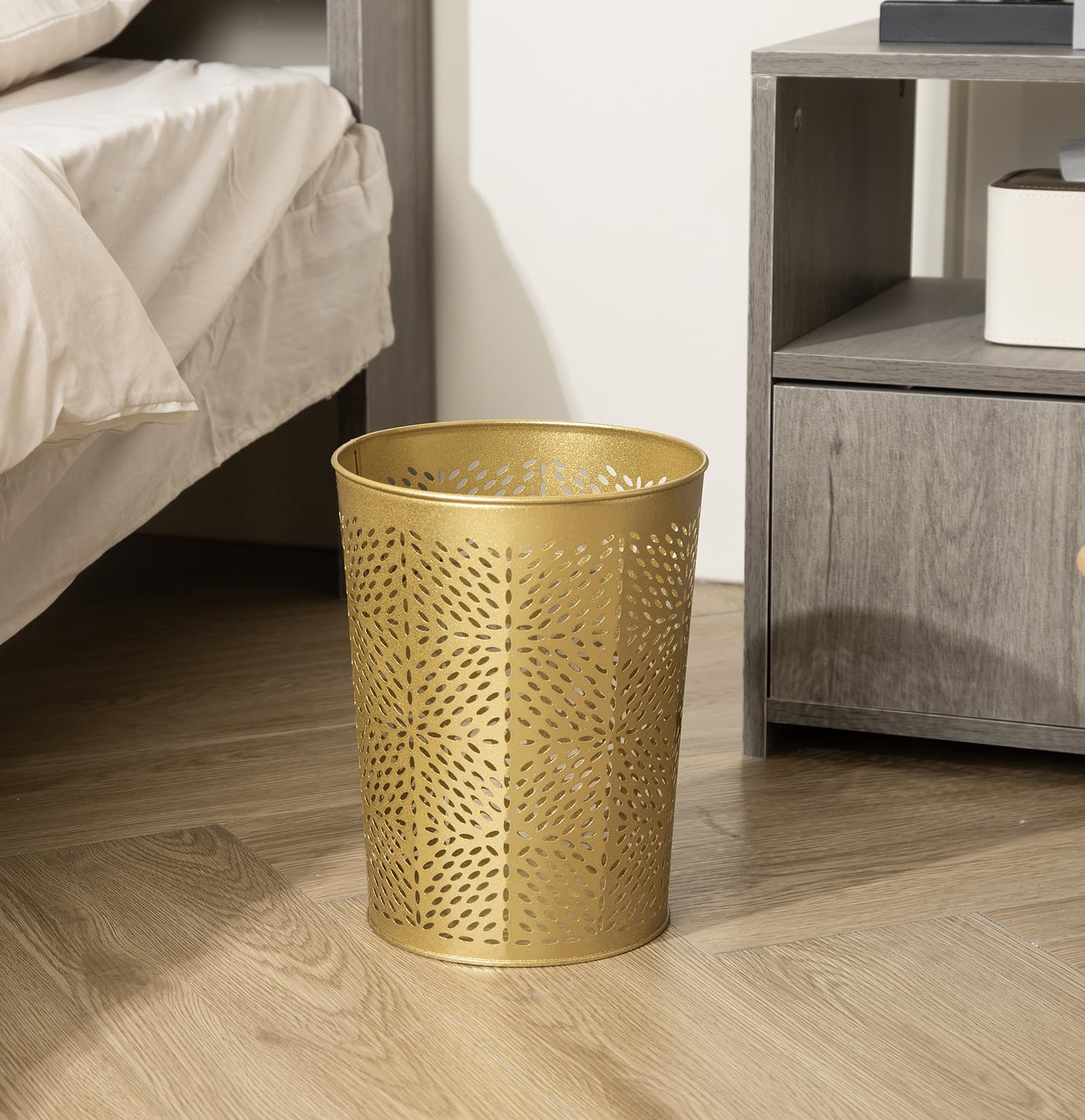 Small Gold Metal Trash Can Wastebasket