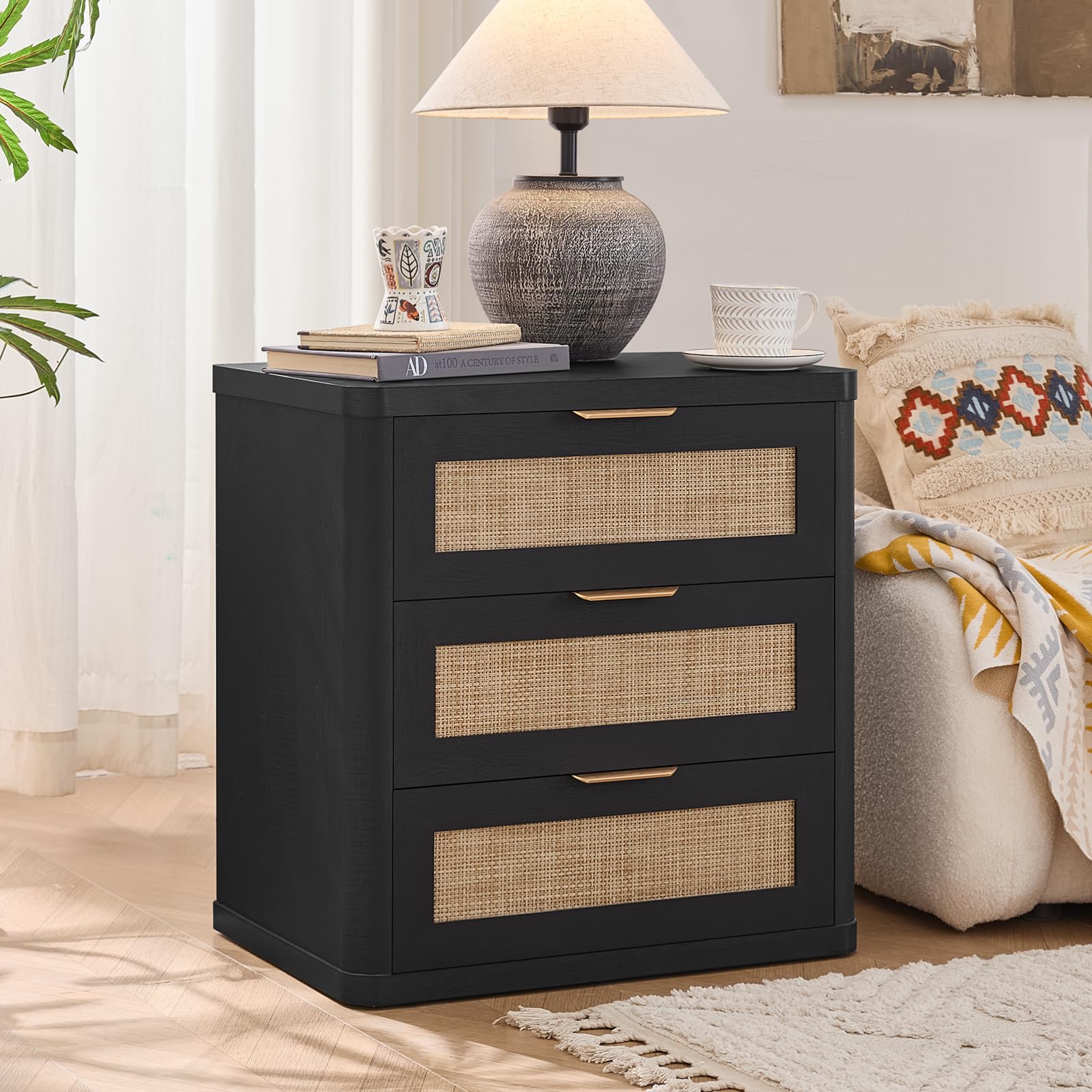 Rattan 23" Nightstands with Drawers for Bedroom