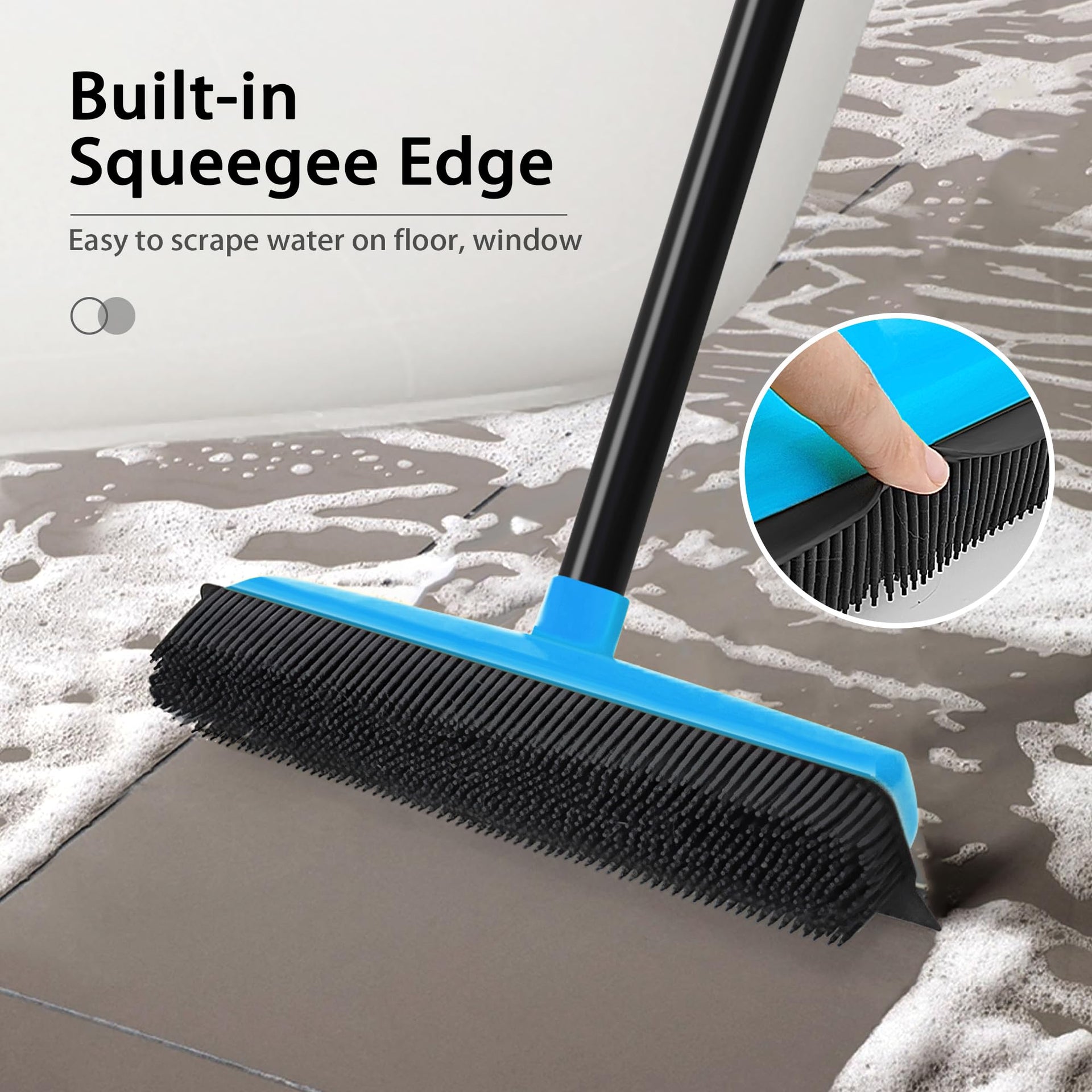 Rubber Broom Carpet Rake Brush for Pet Hair with Squeegee