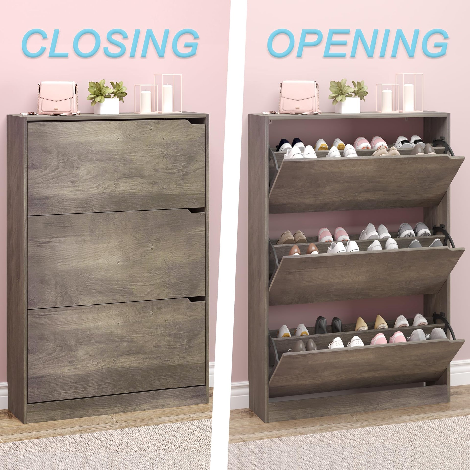 Shoe Cabinet with 3 Flip Drawers