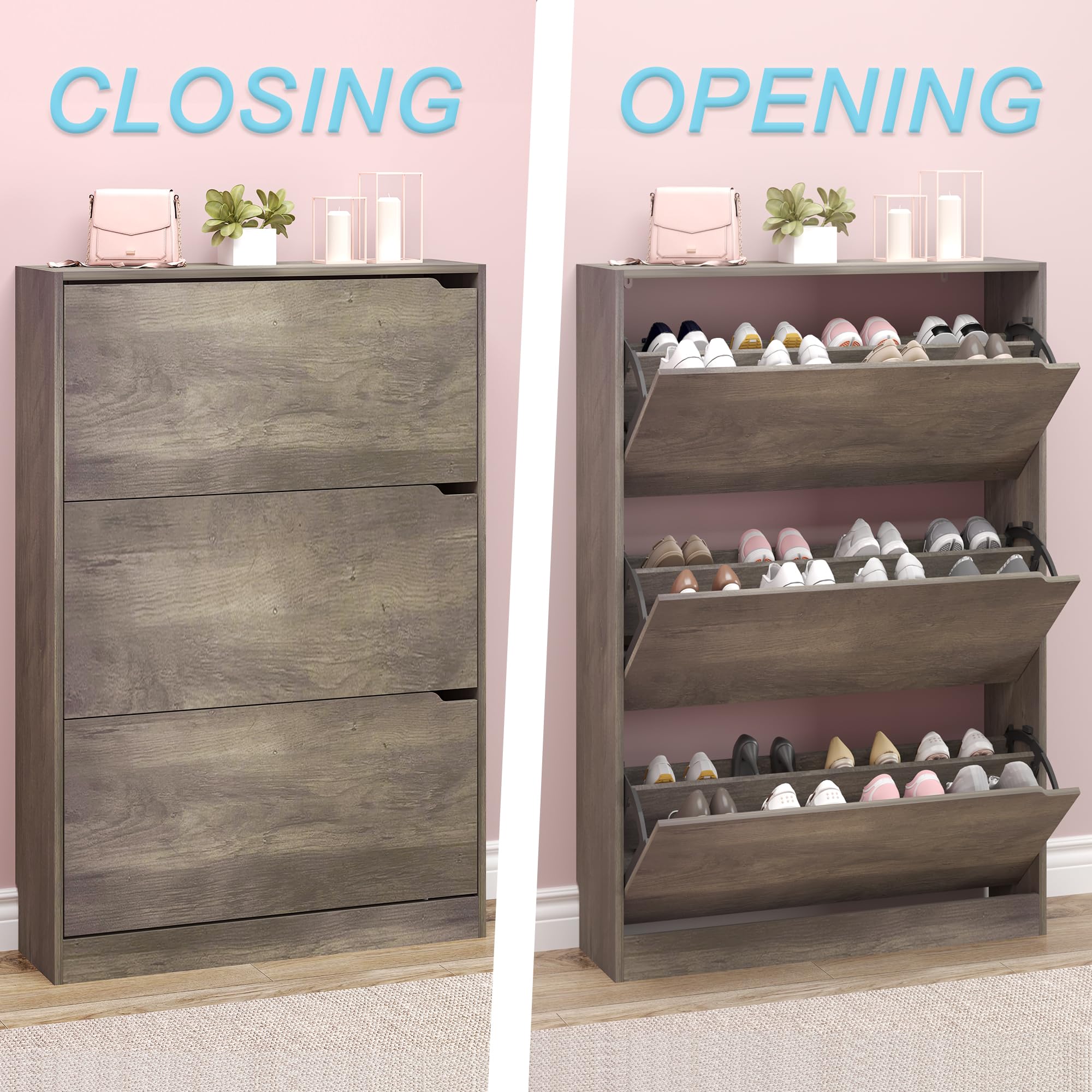 Shoe Cabinet with 3 Flip Drawers