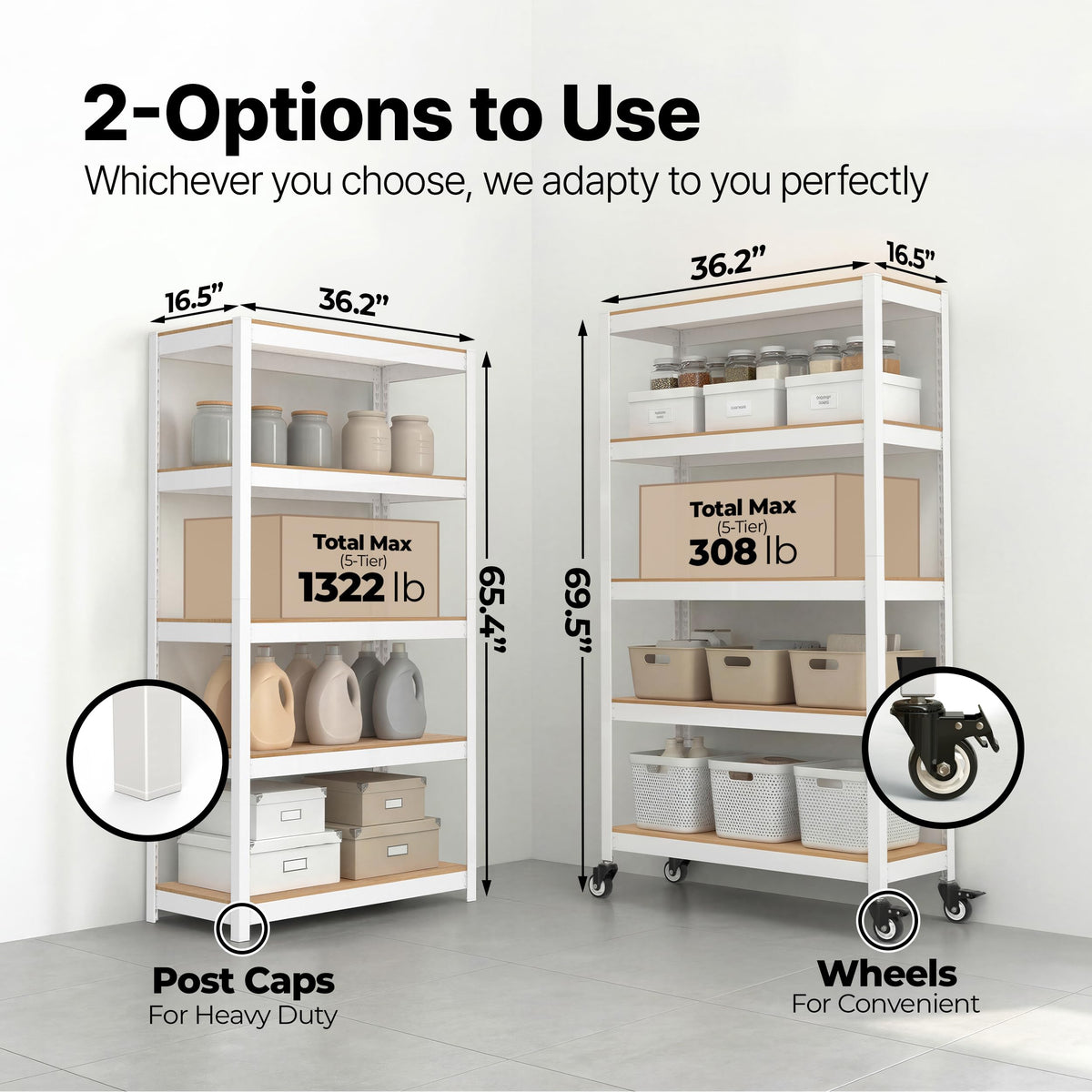 House White 36.2" W 5 Tier Rolling Storage Shelves Metal Cart