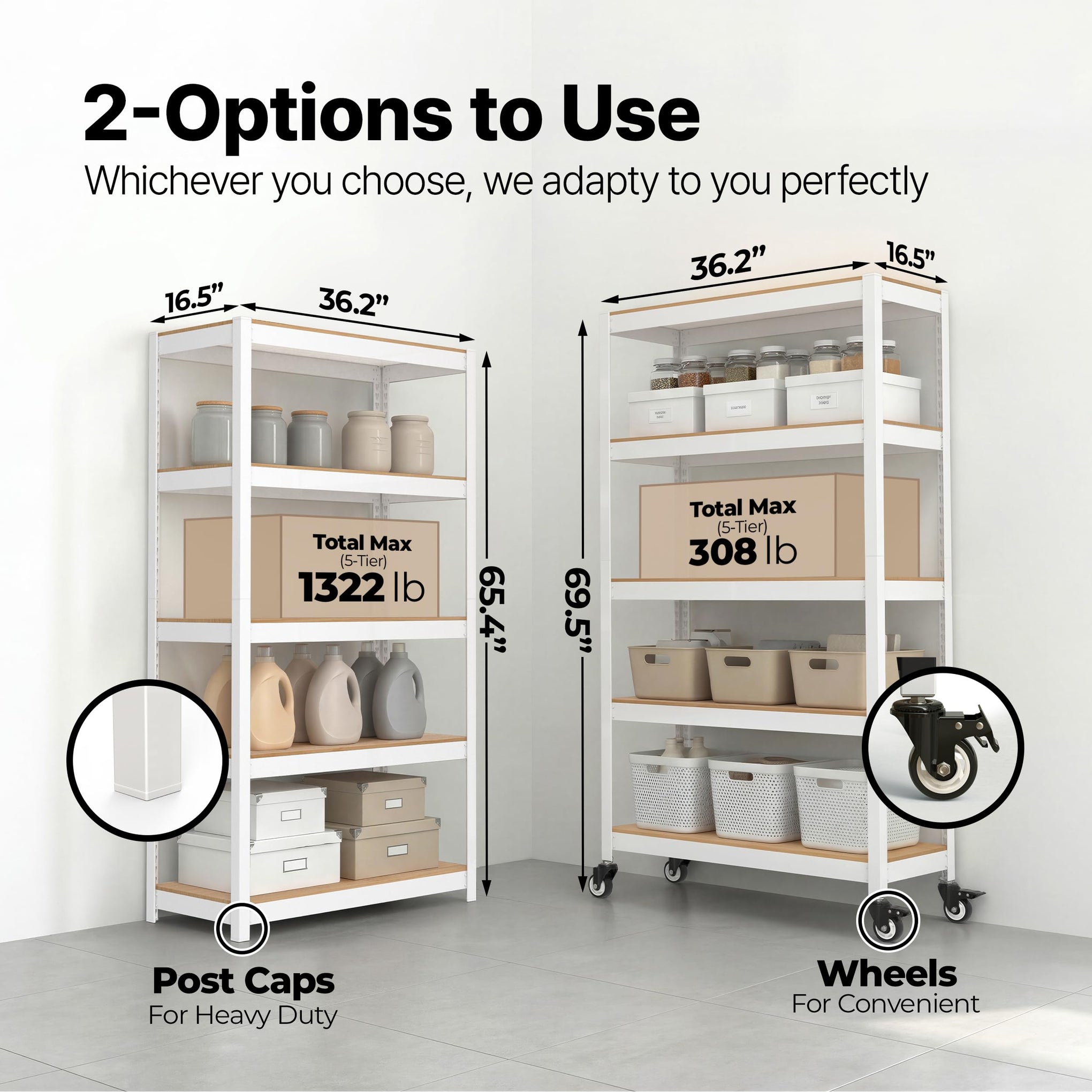 House White 36.2" W 5 Tier Rolling Storage Shelves Metal Cart
