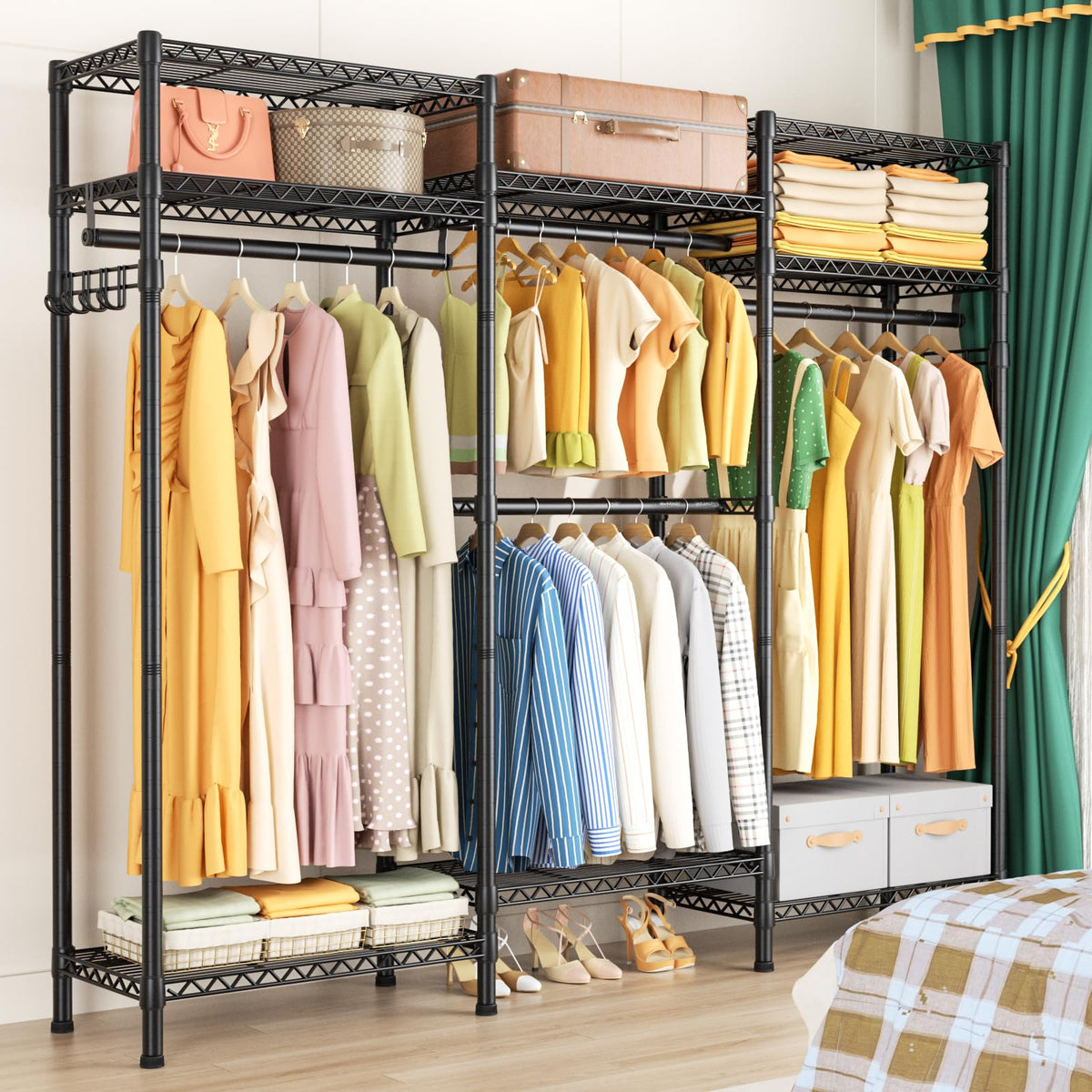 Heavy Duty Clothes Rack Metal Wardrobe with Adjustable Wire Shelves