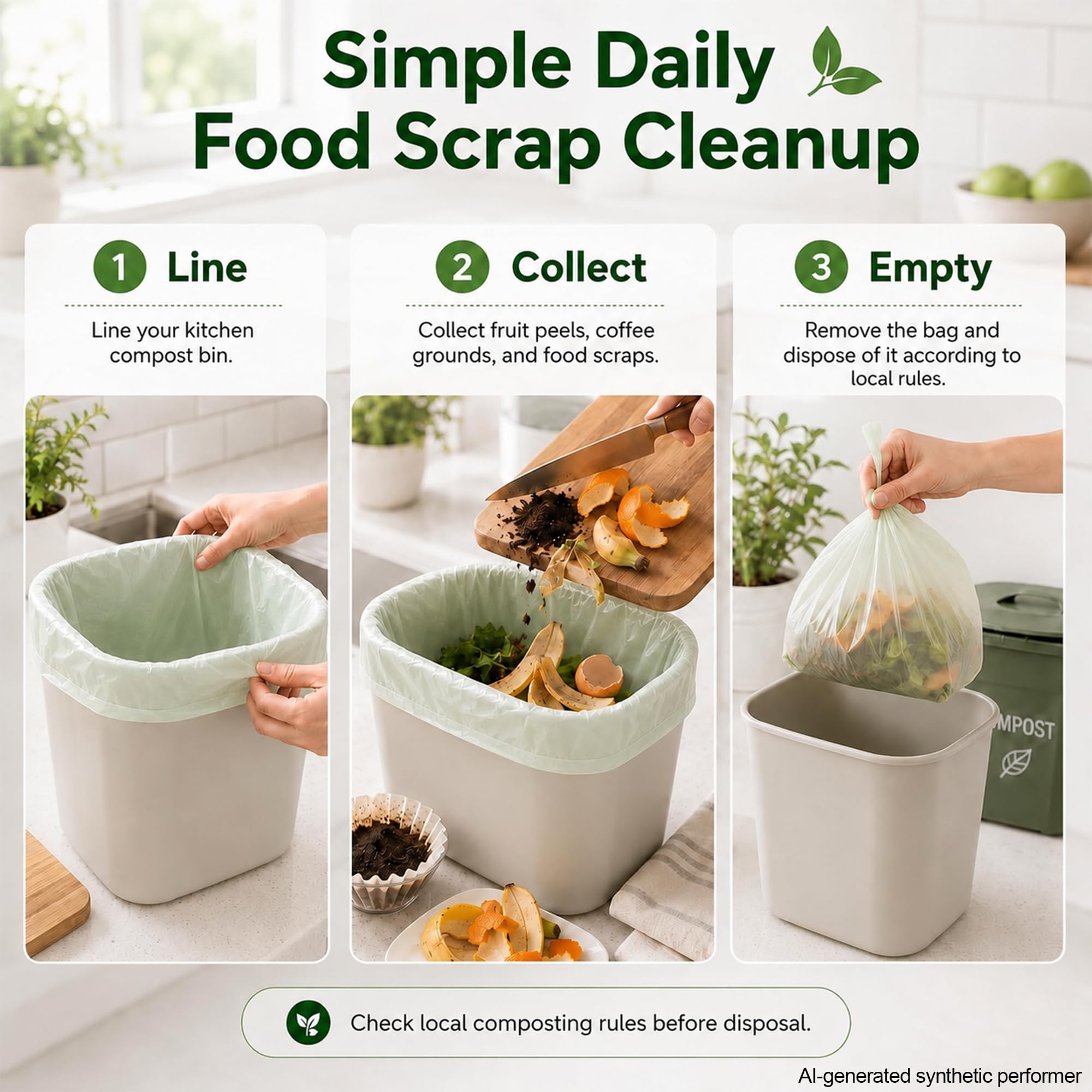 30 Count 6 Gallon Compostable Trash Bags for Kitchen Food Waste and Scraps