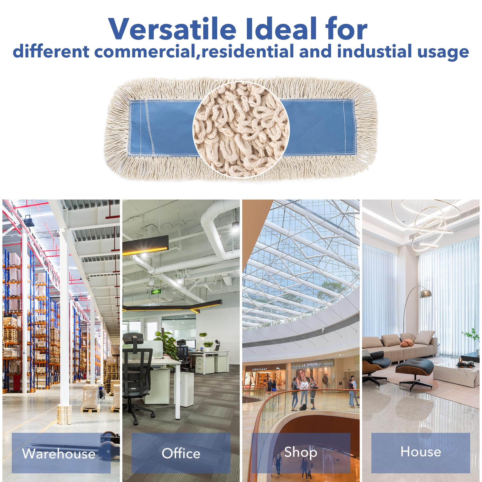 Matthew Cleaning 36'' Industrial Strength Cotton Dust Mop Refill Washable Replacement Heads for Residential & Commercial Use Fit Standard Dust Mop Frames (6 Count)