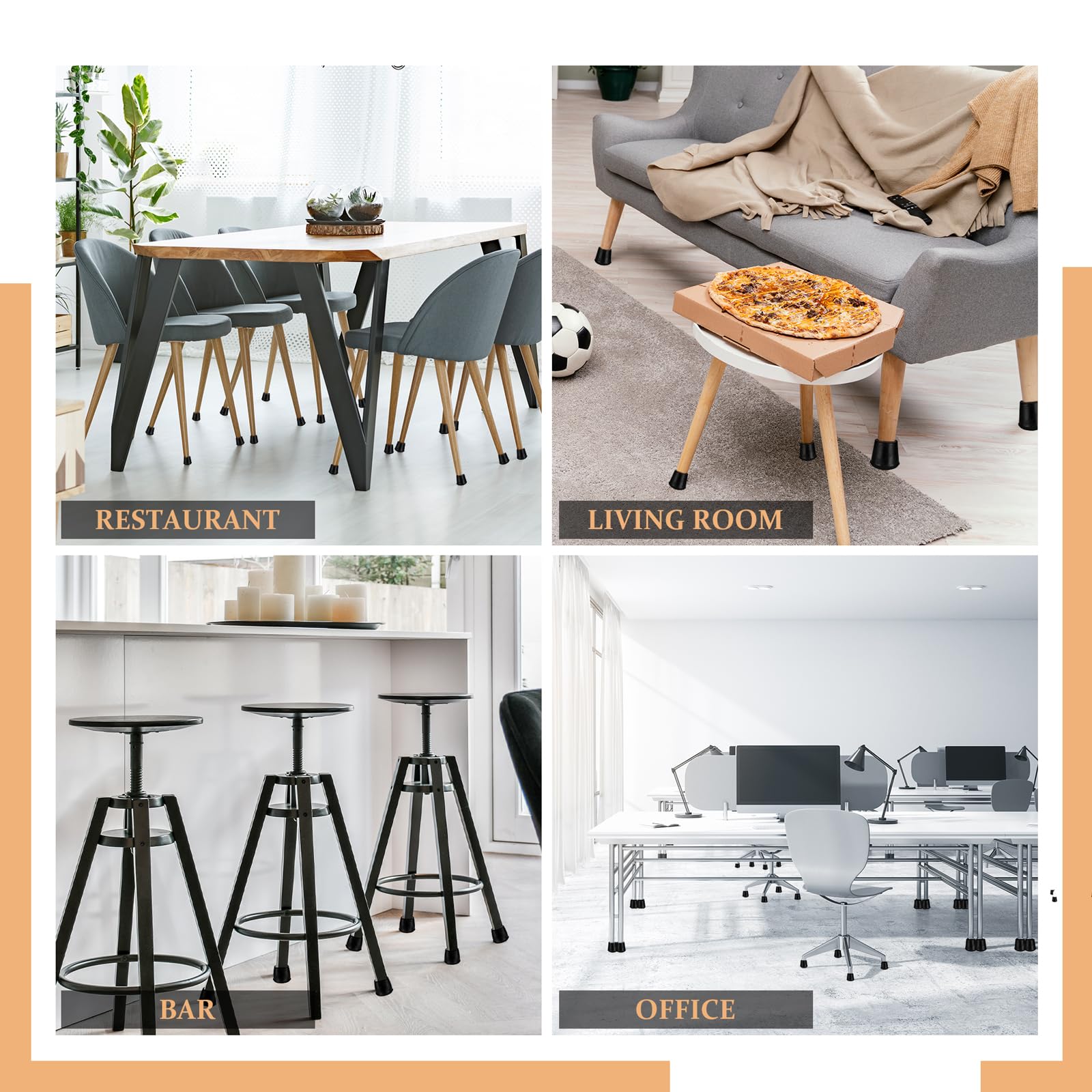 1" Round Rubber Chair Leg Tips Caps (12 Count)